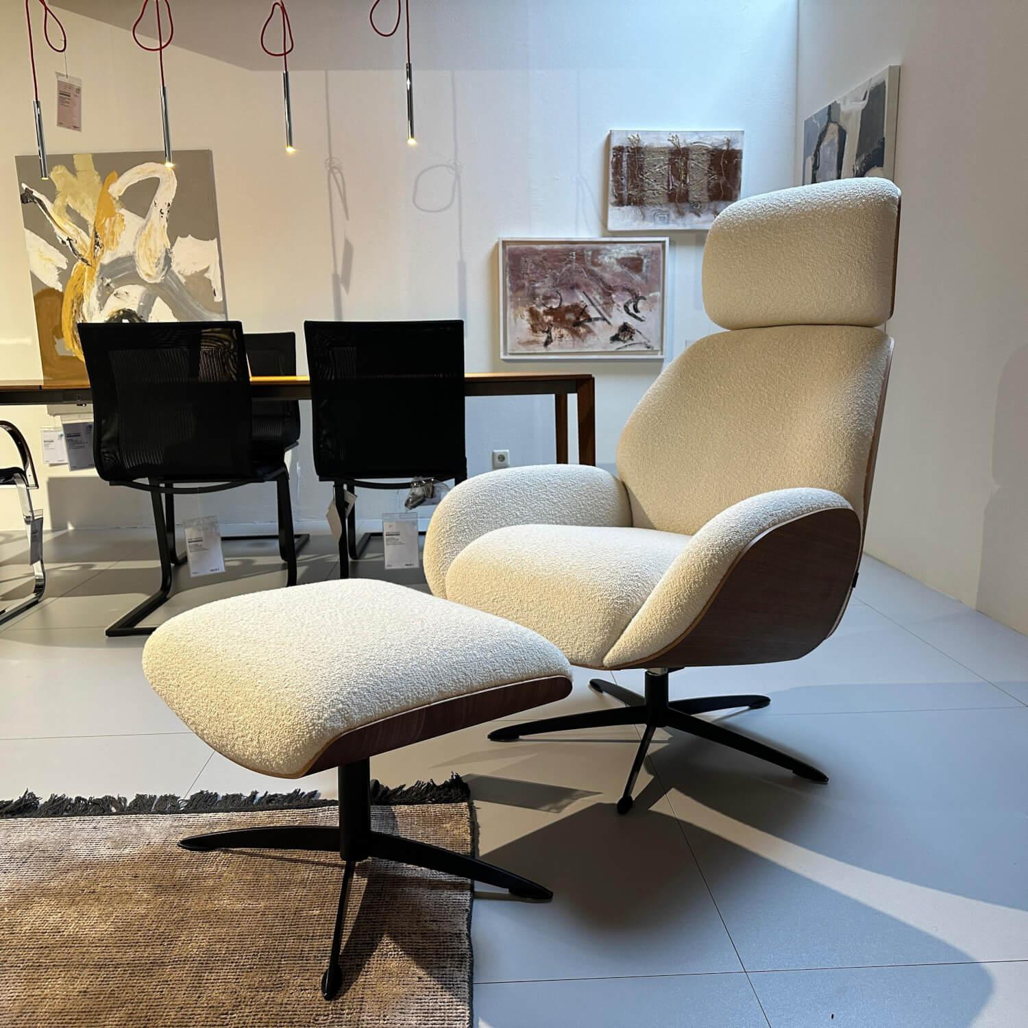 IP Design - Sessel Trinity Stoff Queen IP1775 272 Beige Schale Nussbaum Furniert Geölt Gestell Metall Schwarz Matt Inklusive Hocker - 7