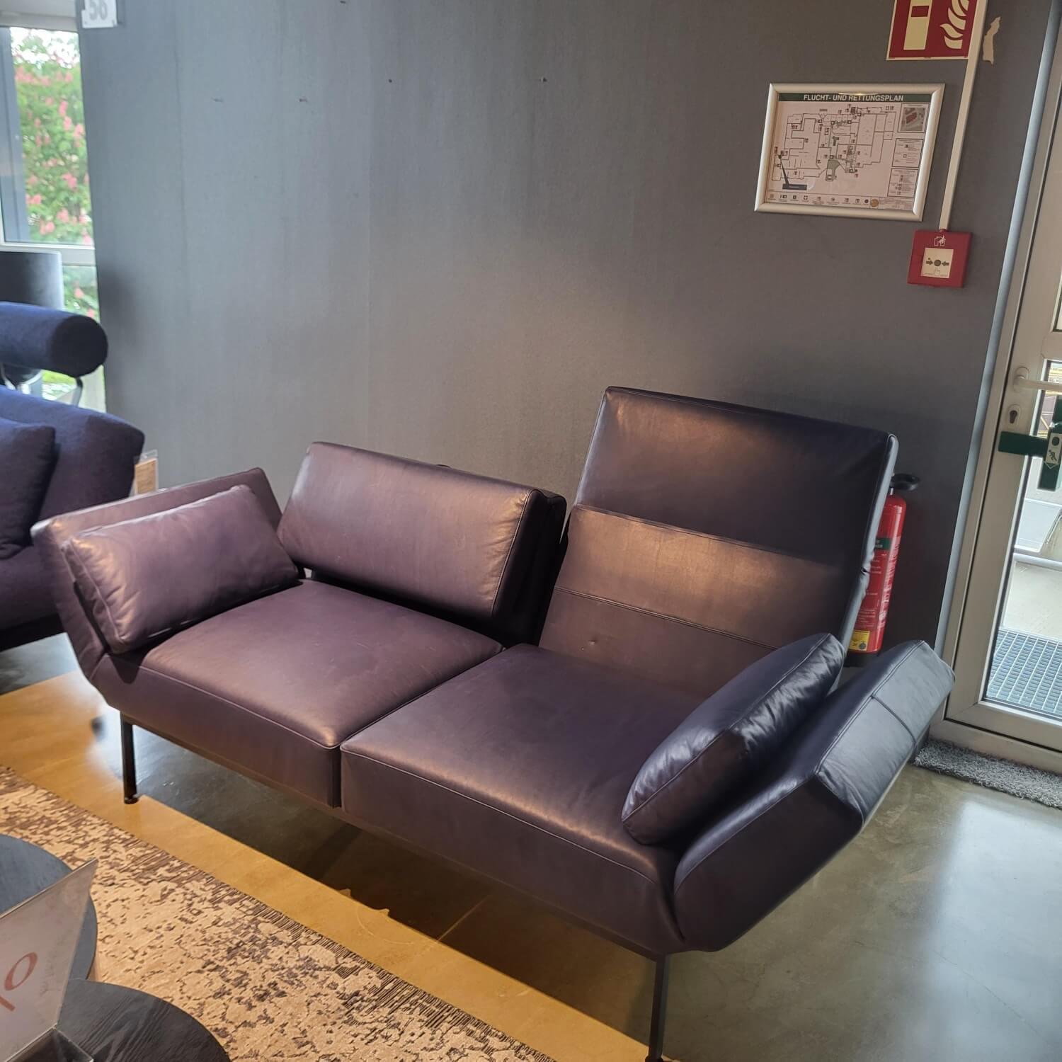 Brühl - Sofa Roro Moule Medium Leder 5668 Taron 99 Schwarz Füße Kufe Verchromt Glänzend Mit Rollen Hinten - 6
