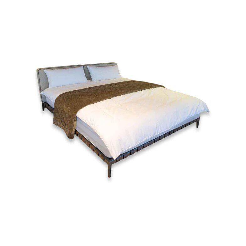 Flexform - Doppelbett Gregory Stoff Extra Electra 202 Beige Leder Dunkelbraun Gestell Metall Brüniert Inklusive Lattenrost Ohne Matratze - 1