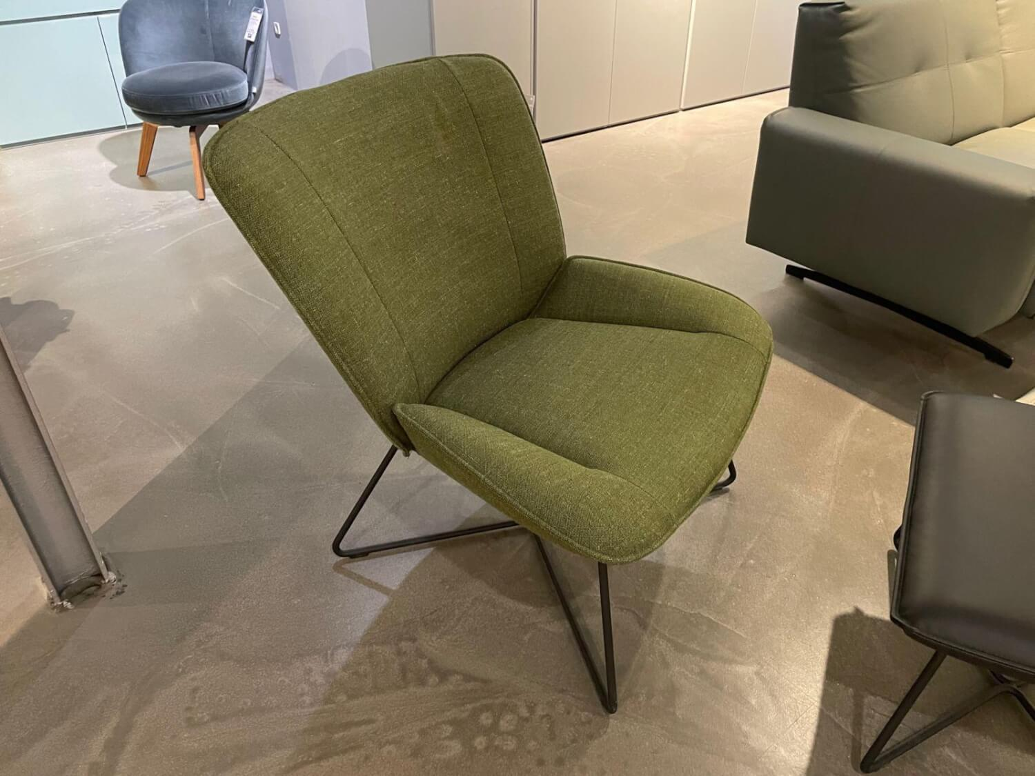 Rolf Benz - Armchair And Stool 383 Cover fabric 05 214 May green Stool leather 36 407 Black Metal frame RAL 9017 Traffic black - 4