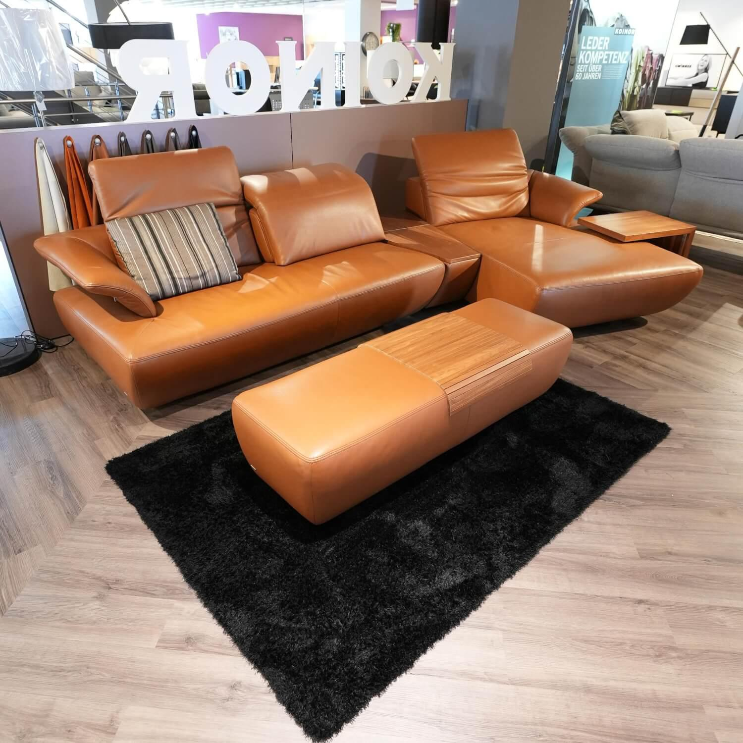 Koinor - Ecksofa Avanti Leder C Classic Cognac Braun Inklusive Hockerbank Und Winkeltisch - 8