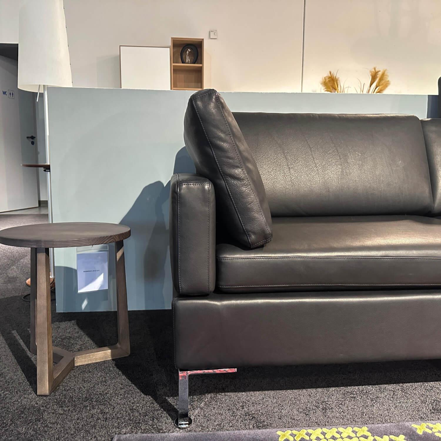 Brühl - Sofa Alba System 0 Leder Pearl 5707 10 Schwarz Winkelfüße Metall Verchromt Inklusive Fußstütze - 5