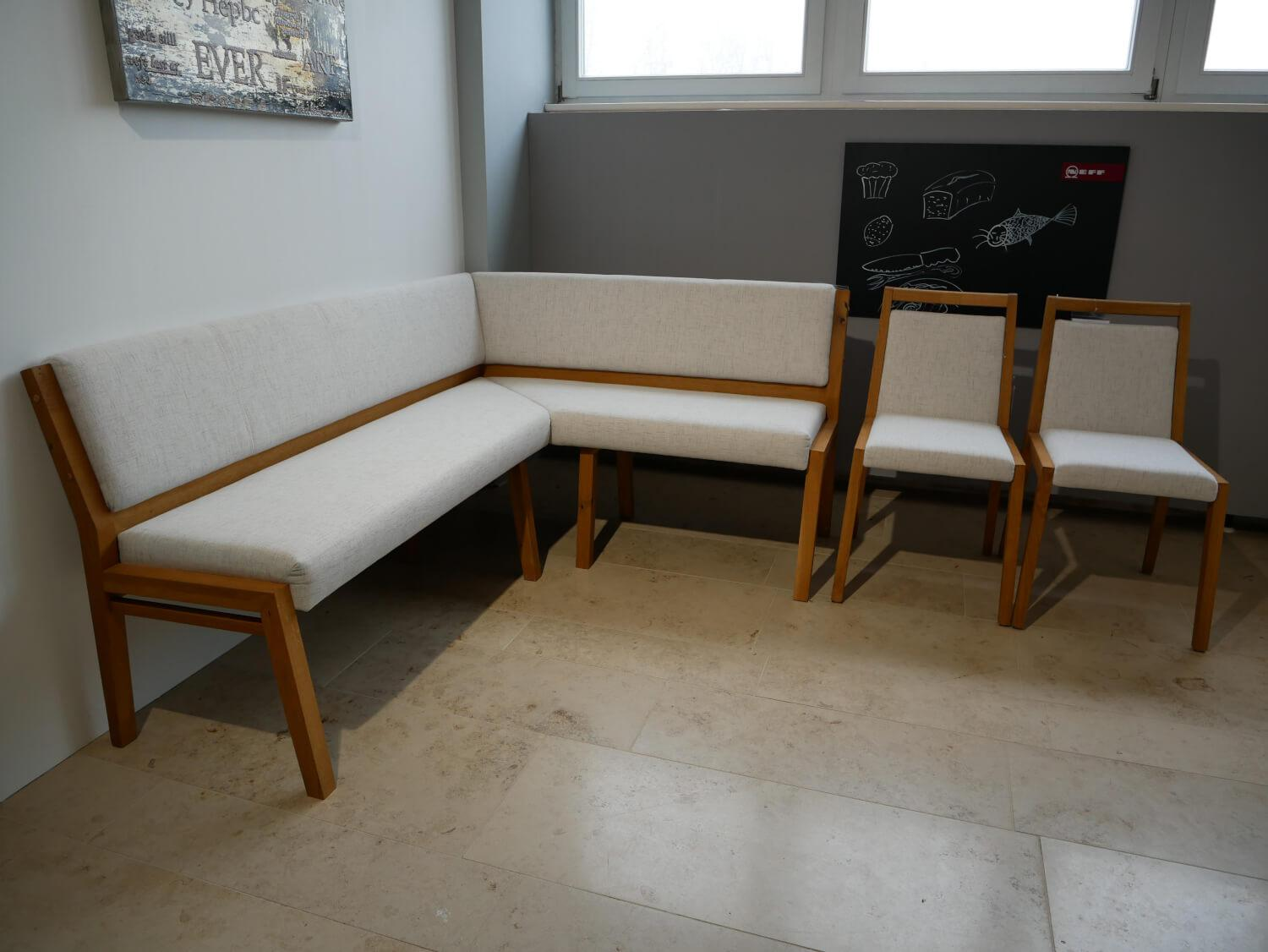 Schösswender - Eckbank Larissa P Stoff Kabal 9534 Weiß Wildeiche Massiv Geölt mit 2 Stühlen - 5