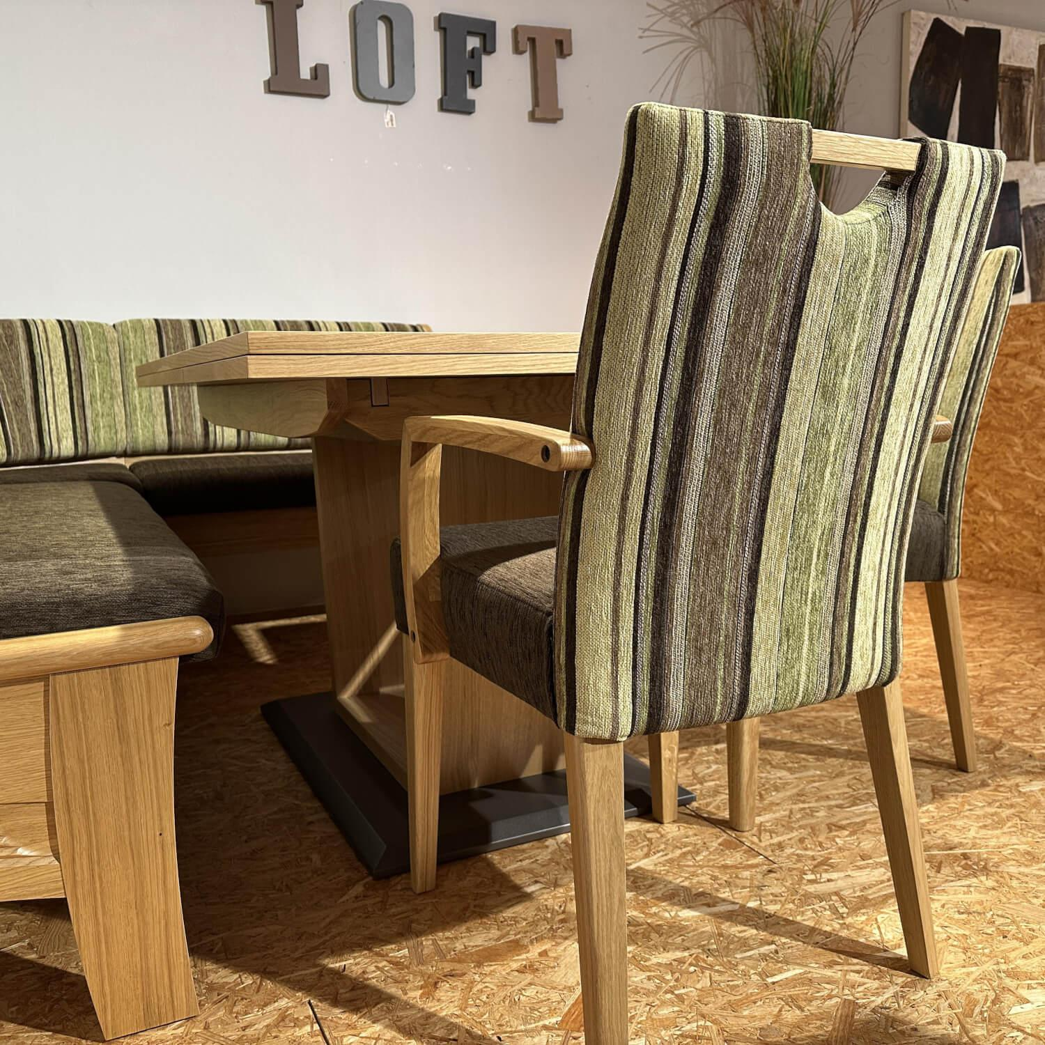 Schösswender - Essgruppe LS23 Manzan Stoff Cora 8094 801 Uni Und 8095 27 Gestreift Grün Braun Und Eiche Natur Lackiert - 6