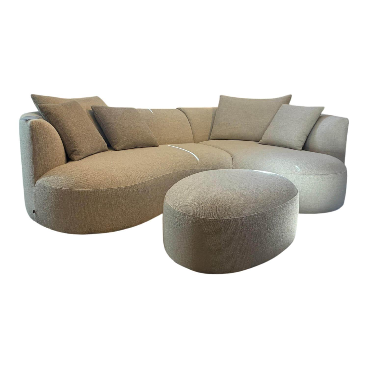 COR - Sofa Siwa Stoff 8207 Muschel Creme mit Hocker und Kissen - 1