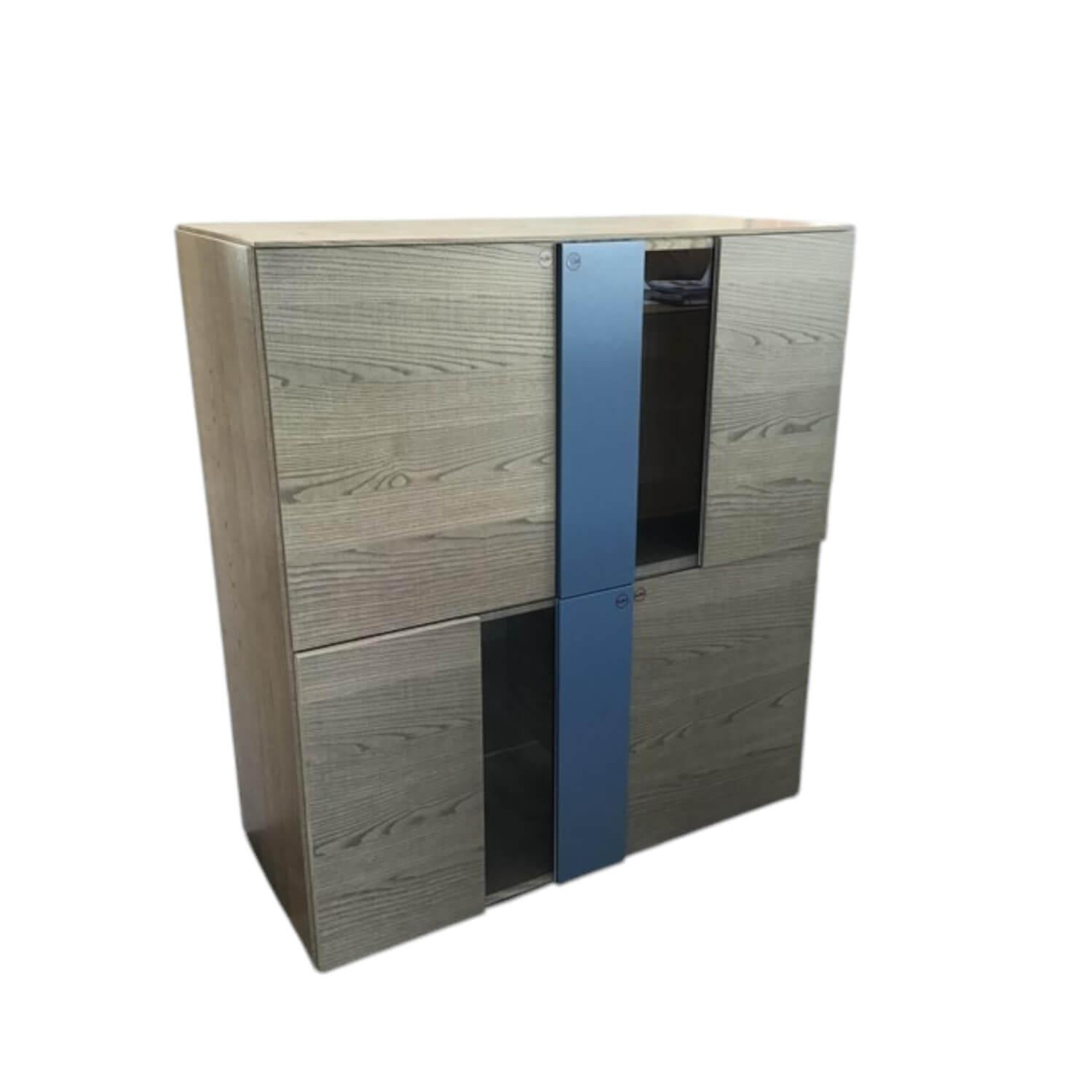 Presotto - Highboard Madia Korpus Eiche Basalt Antik-Look Einlagen Aus Glas - 1