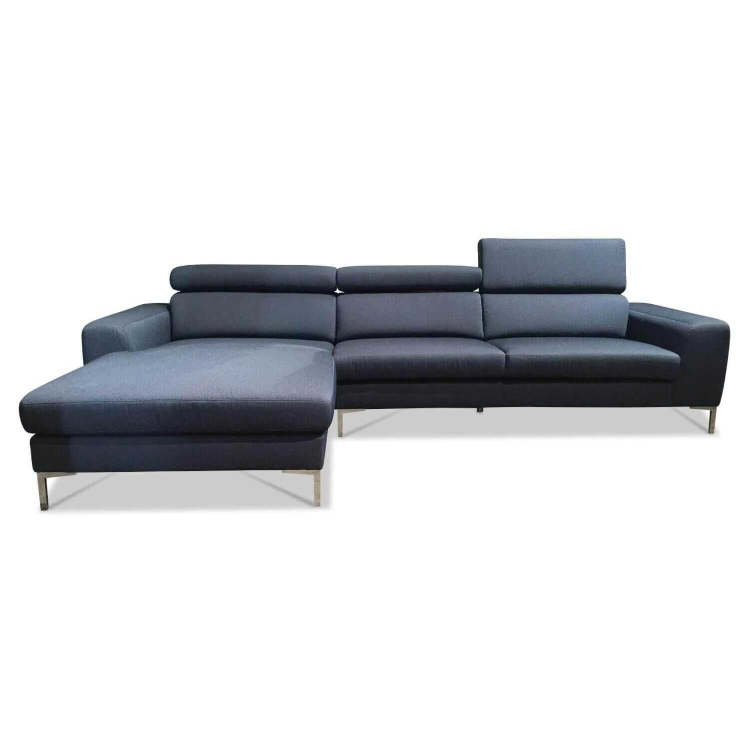 W. Schillig - Ecksofa Monza Plus Stoff Blau mit Verstellfunktionen und Hocker - 1