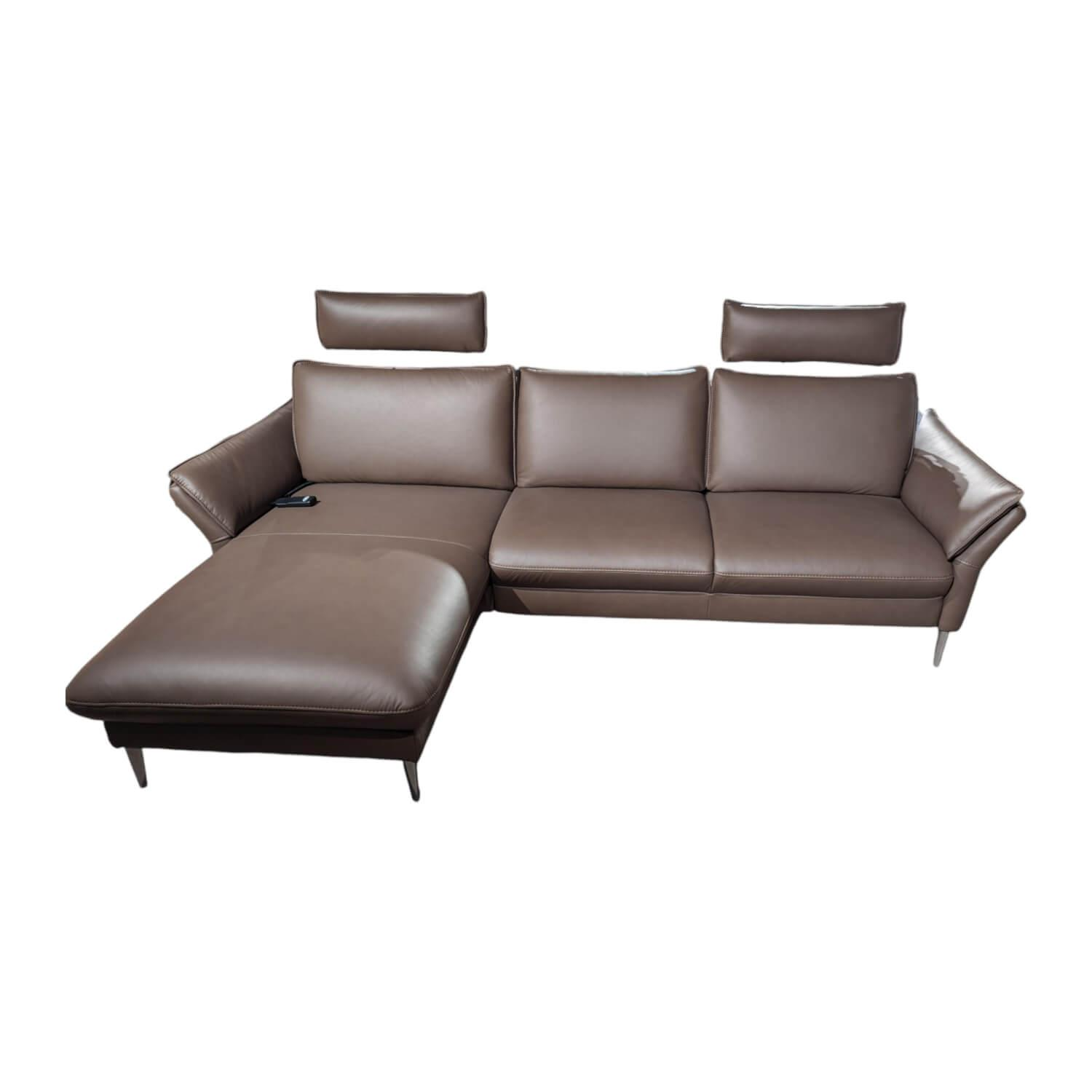 Hukla - Ecksofa HP 1901 Leder Vivre Goa Braun mit 2 Kopfstützen - 1