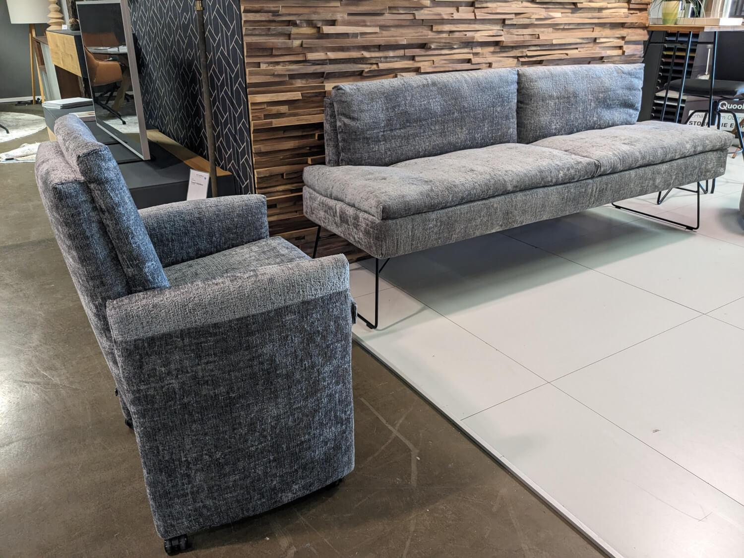 WK Wohnen - Set of 2 chairs with bench WK790/791 fabric B3094 basalt gray - 4