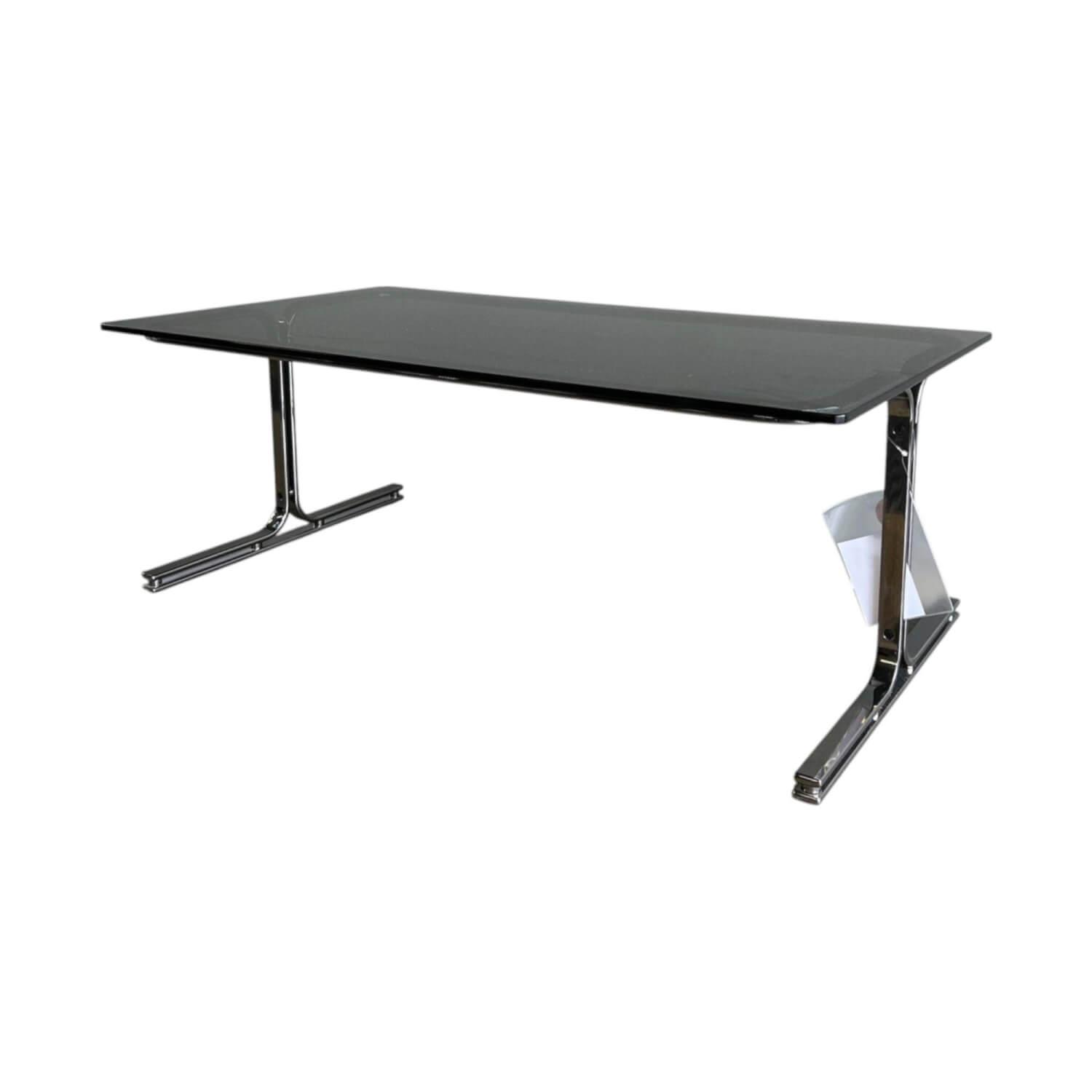 Walter Knoll - Schreibtisch Berlin Table 140 T1 Platte Rauchglas Schwarz Gestell Profilstahl Schwarz Chrom Mit Kunststoffgleitern - 1