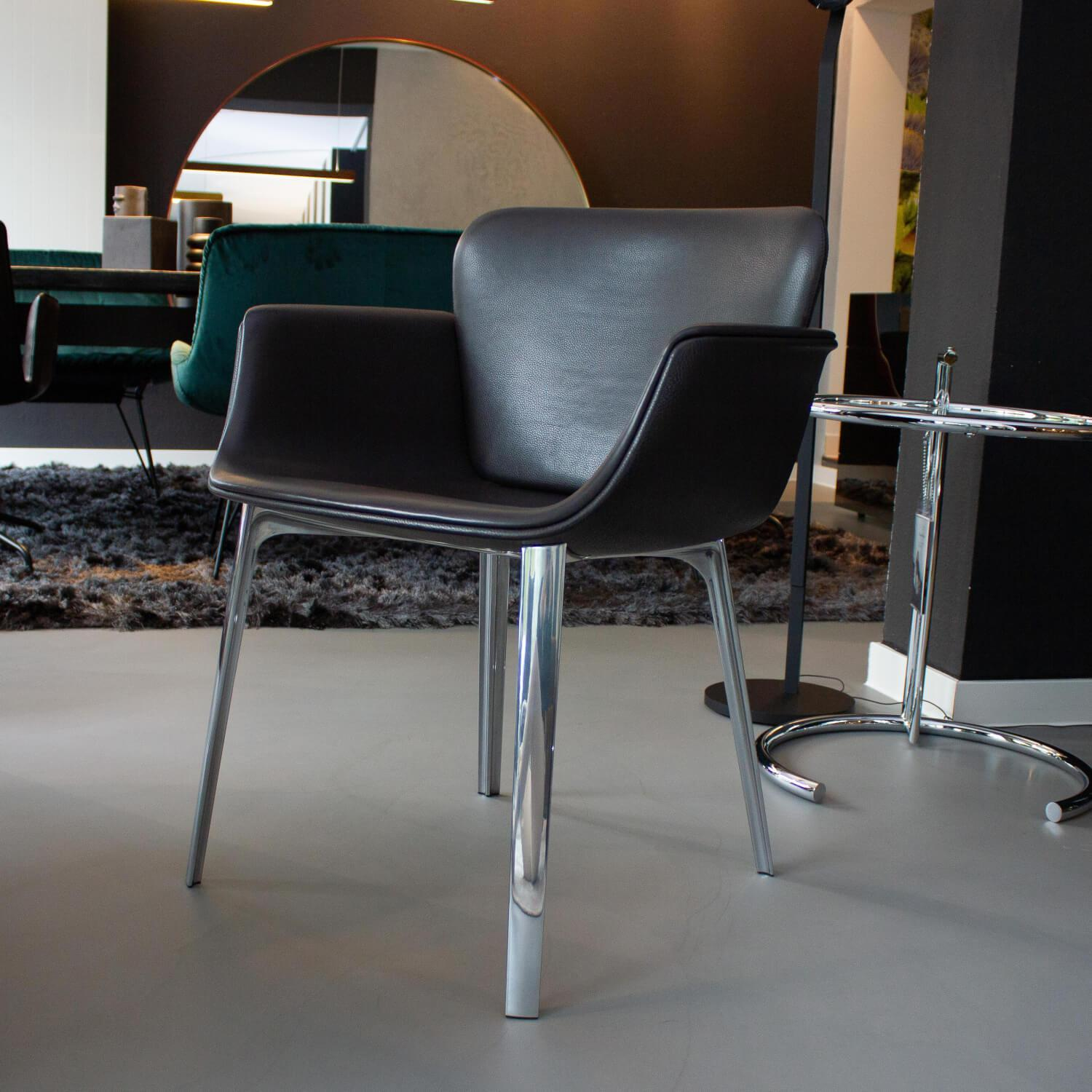 Knoll International - 4er-Set Sessel KN06 Bezug Leder Pelle Belllagio BEL02 Dark Brown Dunkelbraun Schwarz Gestell Aluminium Glänzend - 3