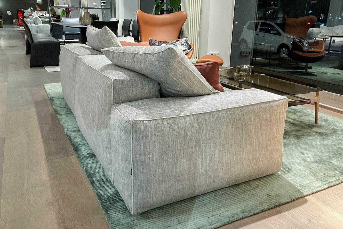 Marelli - Sofa Gary Stoff Grau Mit Lederkissen Keder Braun - 4