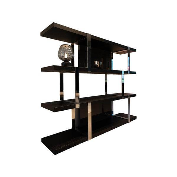 Minotti - Regal Dalton Chrome Eiche Offenporig Schwarz Lackiert Rückwände Dunkelgrau Grau Hochglanz Lackiert - 1