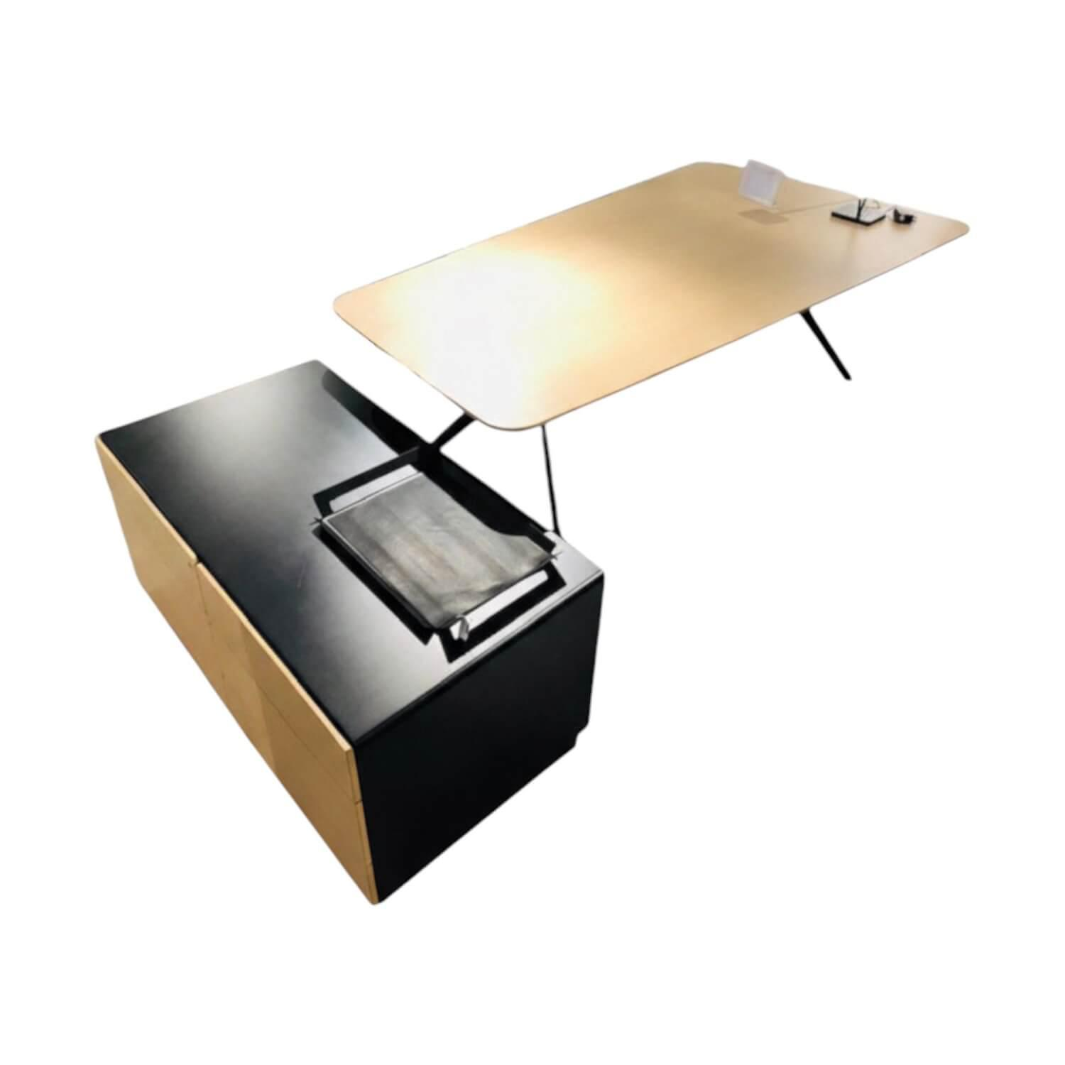 Renz - Schreibtisch Star Eiche Hell Lack Schwarz Untergestell Schwarz Mit Separatem Container - 1