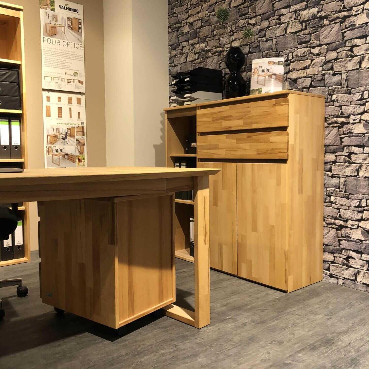 Valmondo - Büro Pur Office Kernbuche Massiv Geölt Schreibtisch 2 Highboards 2 Aktenregale Rollcontainer - 3