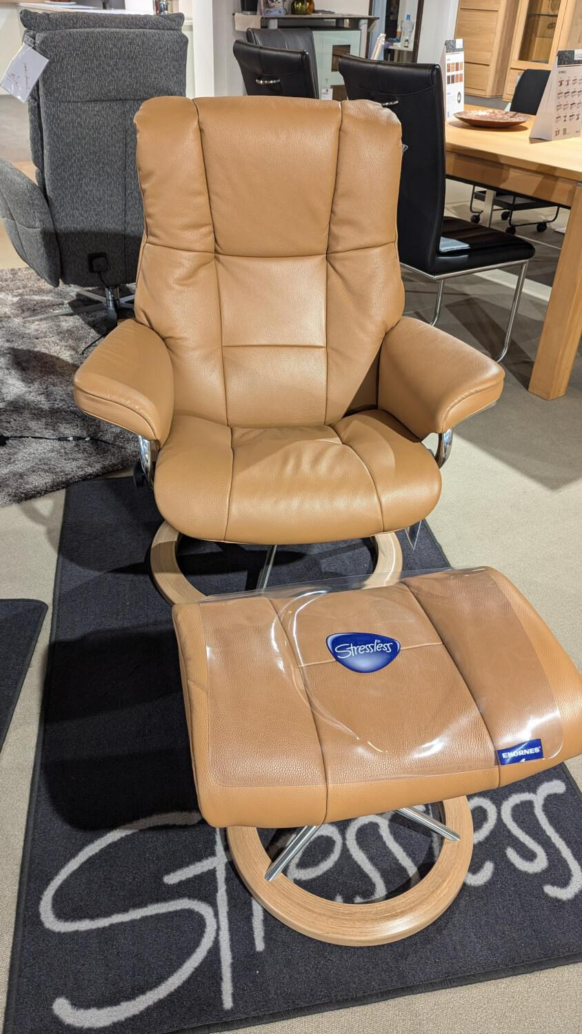 Stressless - Sessel Mayfair Leder Cori 48 Caramel Braun Holz 04 Eiche Gestell Signature 40 Aluminium - 4