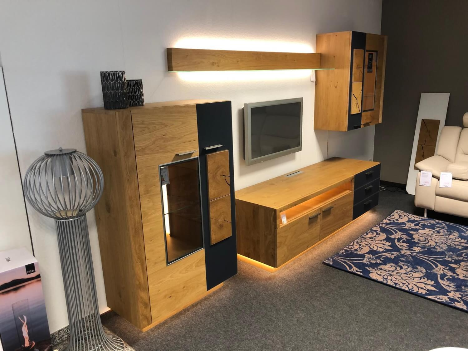Schröder Franz - Hangelement Kitzalm Solid Plus K050 Eiken kern natuurlijk gefineerd Geborsteld accentglas leigrijs Inclusief verlichting - 3