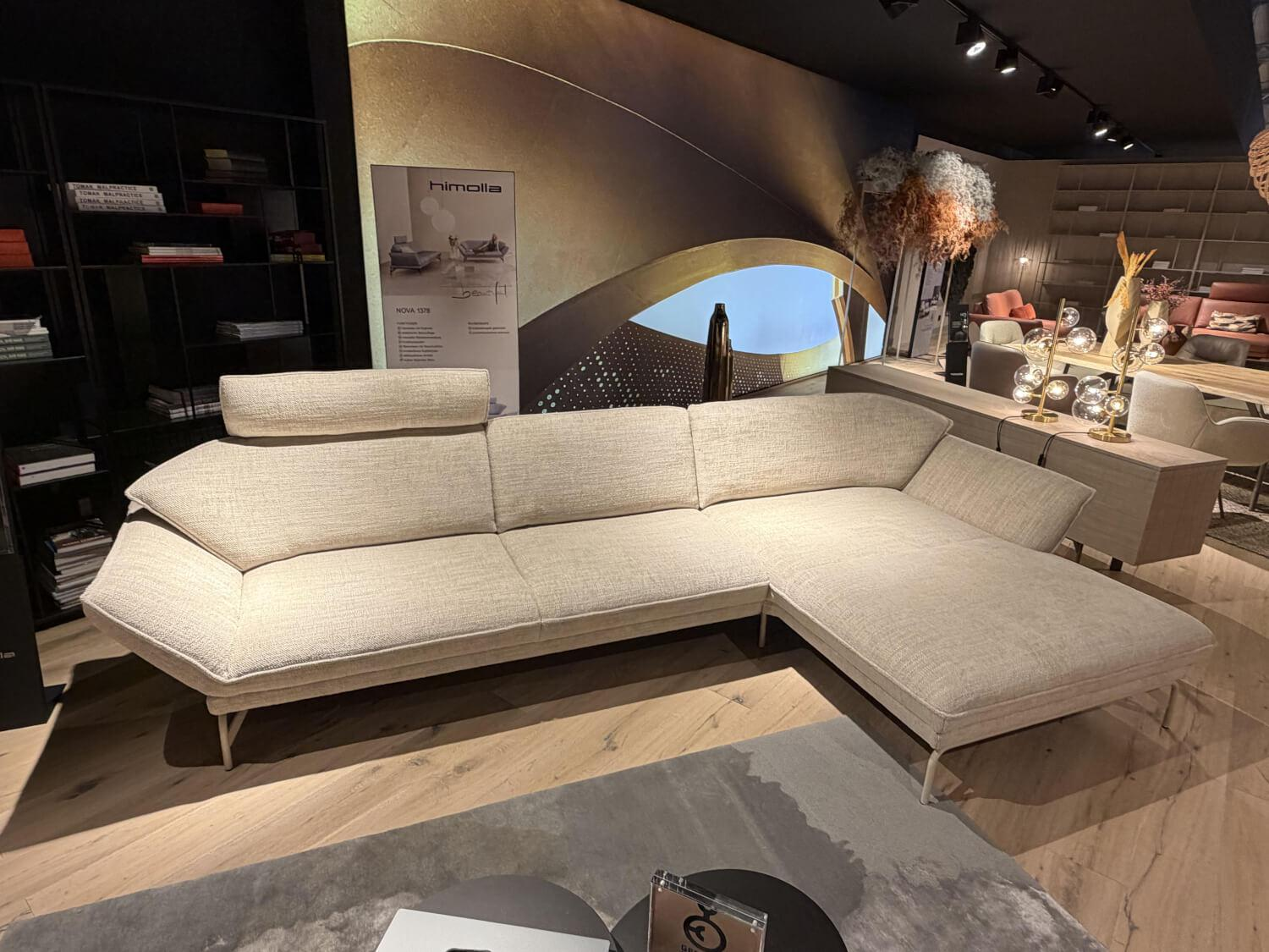 himolla - Ecksofa Nova 1378 Stoff 20 Labomba Carrara Beige Füße Metall Beige Mit Verstellbaren Seitenteilen - 2