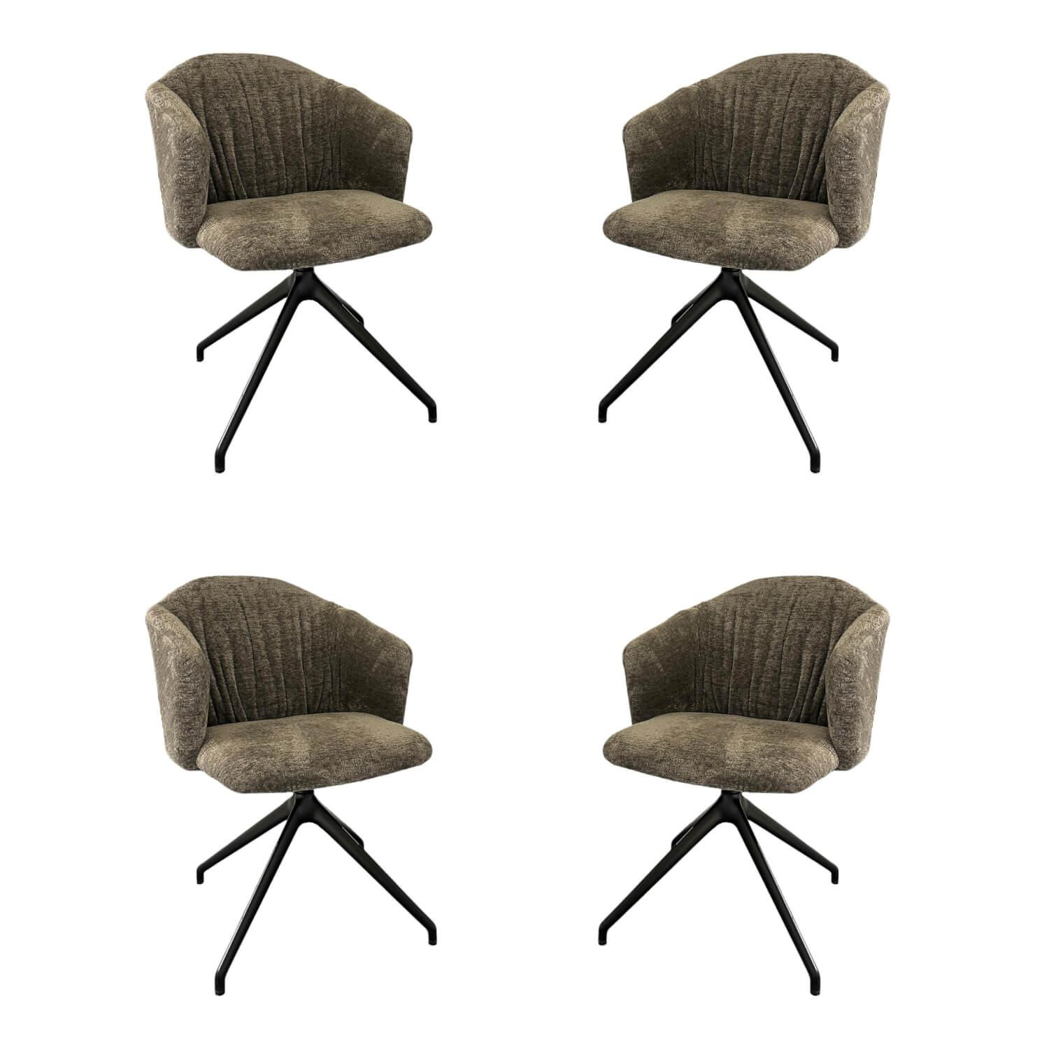 Bacher - 4er Set Armlehnstuhl Noah Stoff Cloud Stone 191 Grau Drehgestell Metall Schwarz Tiefmatt Pulverbeschichtet - 1