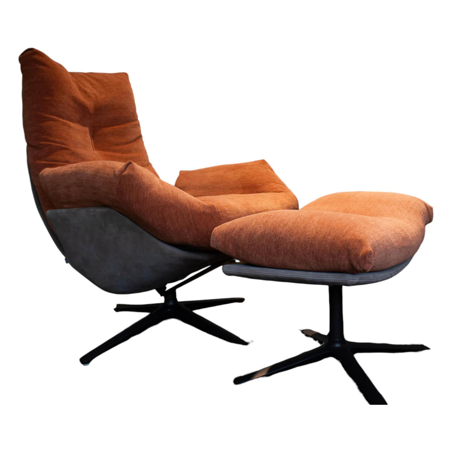 COR - Sessel Cordia Lounge Leder 683 Taupe Grau Sitz Stoff 8165 Lachs Orange mit Hocker - 1