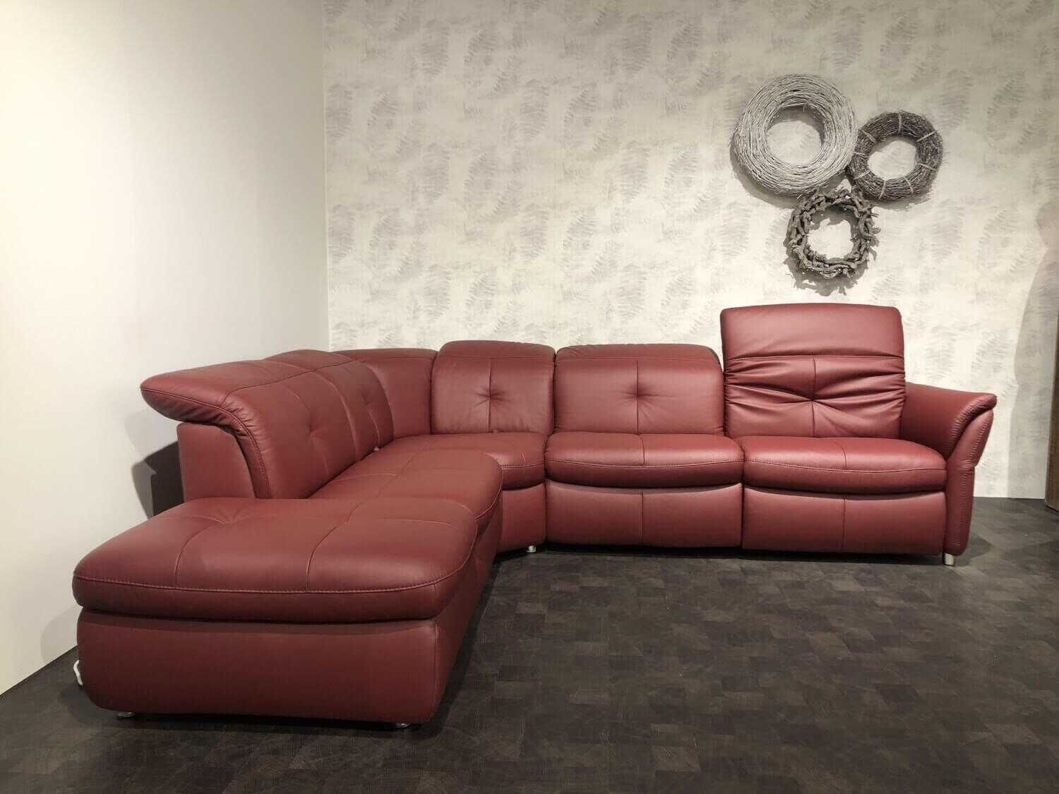 Steinpol - Ecksofa Matera Leder Punch Merlot Rot mit elektrischer Verstellfunktion - 2