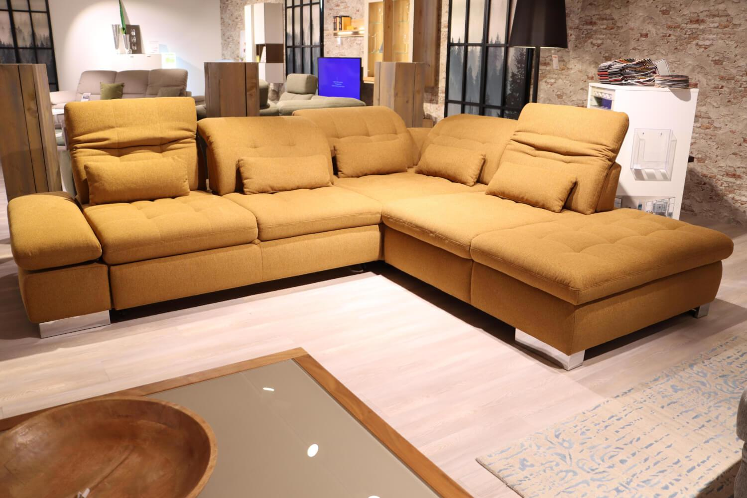 Steinpol - Ecksofa Santa Fe Stoff Amsterdam Mustard 520 Gelb Metallfuß chrom - 5