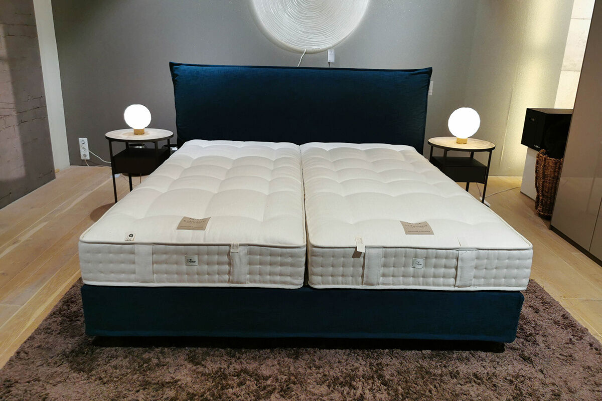 Schramm - Boxspringbett Anthea Stoff 3 Jan-2760 Arctic Blau Füße Buche Schwarz mit 2 Matratzen - 4