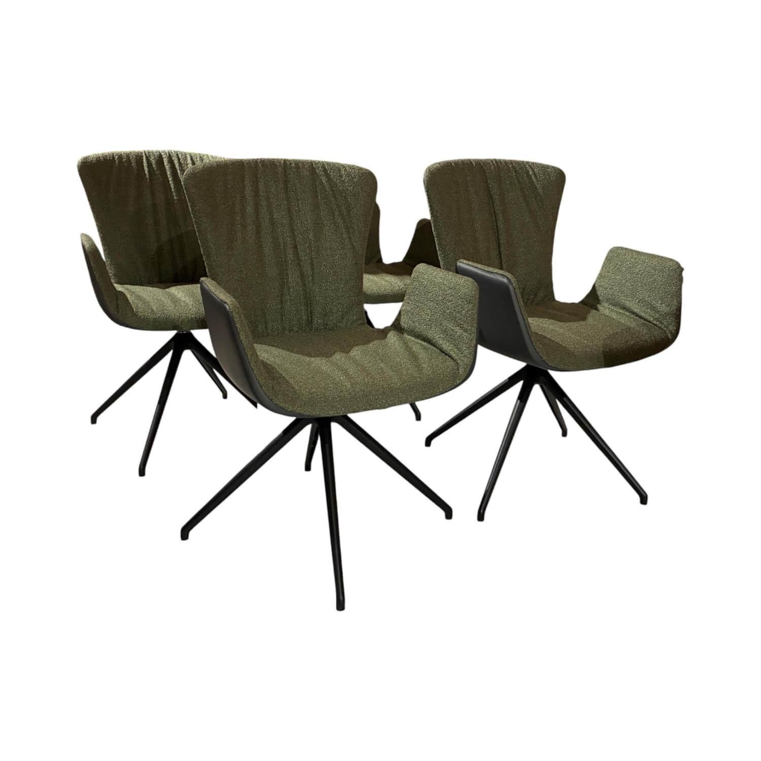 Draenert - 4er Set Schalenstuhl Dexter Innen Stoff Neport 03 Grün Außen Leder I 919 Schwarz Sternfuß Metall Schwarz - 1