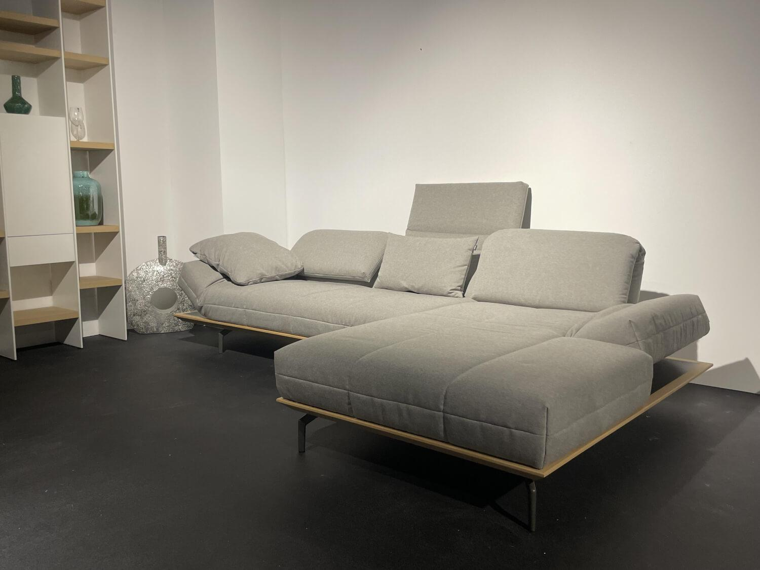 Hülsta - Ecksofa HS 420 Stoff 034 32 Signalgrau Grau Füße Aluminium Schwarz Mit Kissen - 5