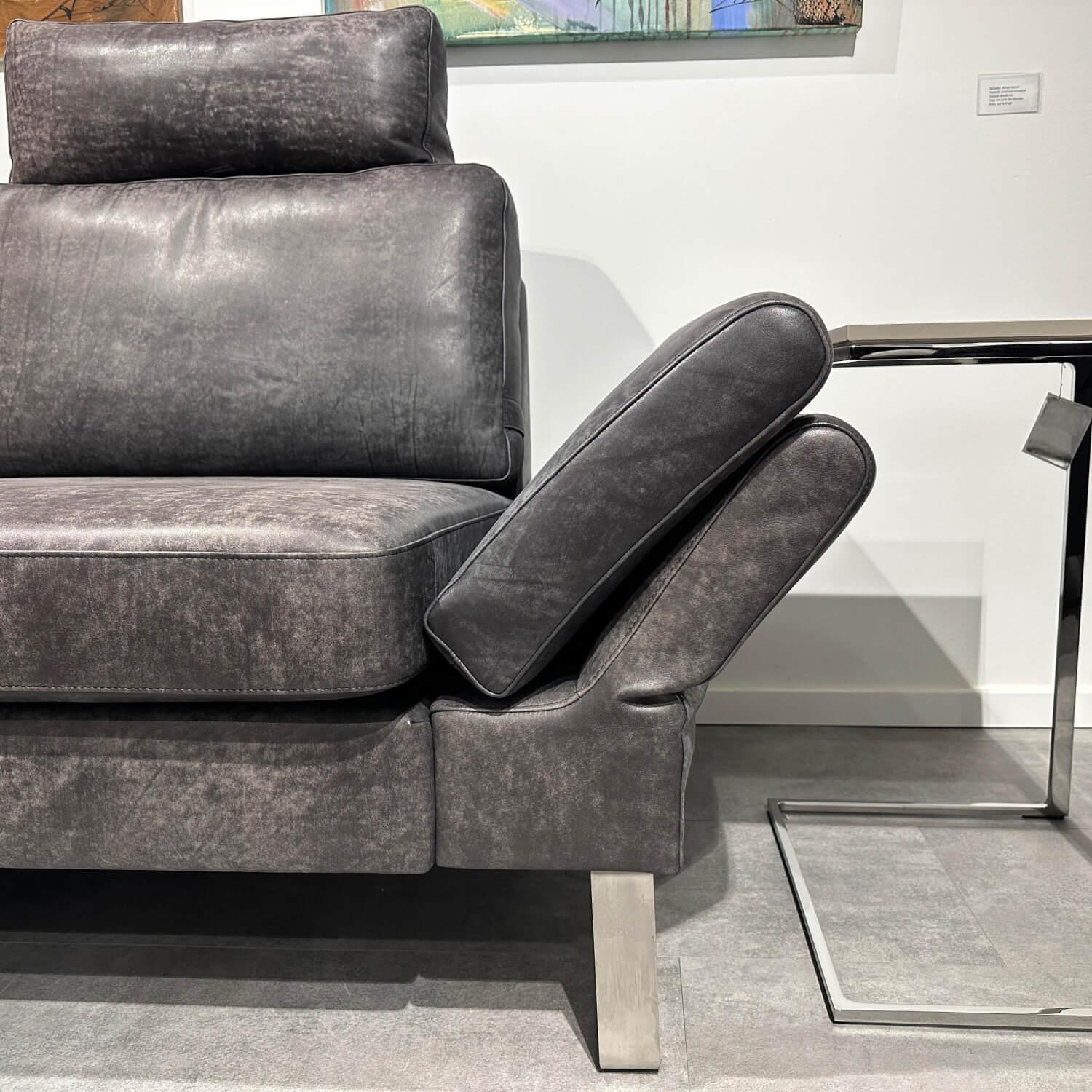 Gehlenborg Sitzmöbel - Sofa Living Fiedler Leder Saddle Black Schwarz Metallkufe Flach Gebürstet Inklusive Kopfstütze - 8