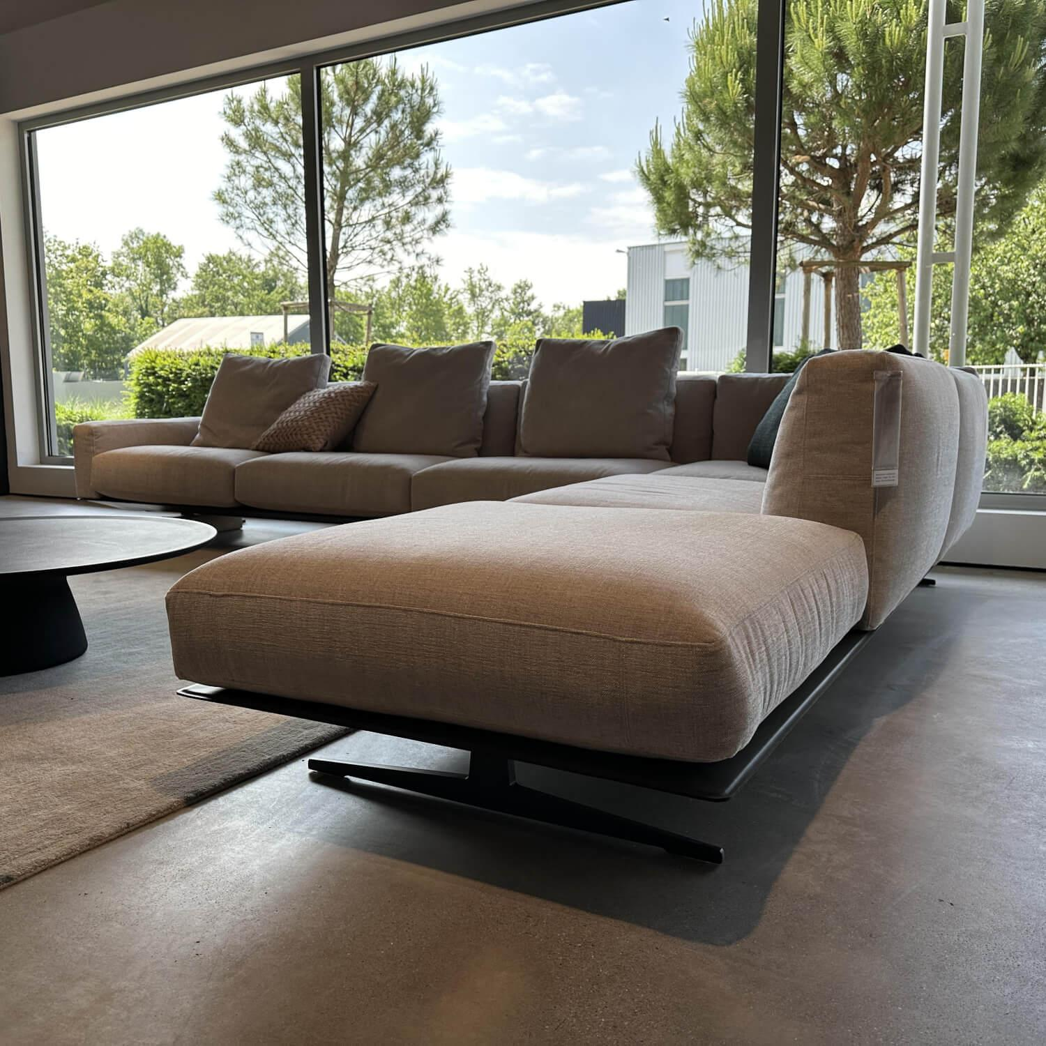 Flexform - Ecksofa Soft Dream Stoff Ellisse 1170 Grau Platform Leder 5003 Grau Füße Metall Brüniert - 6