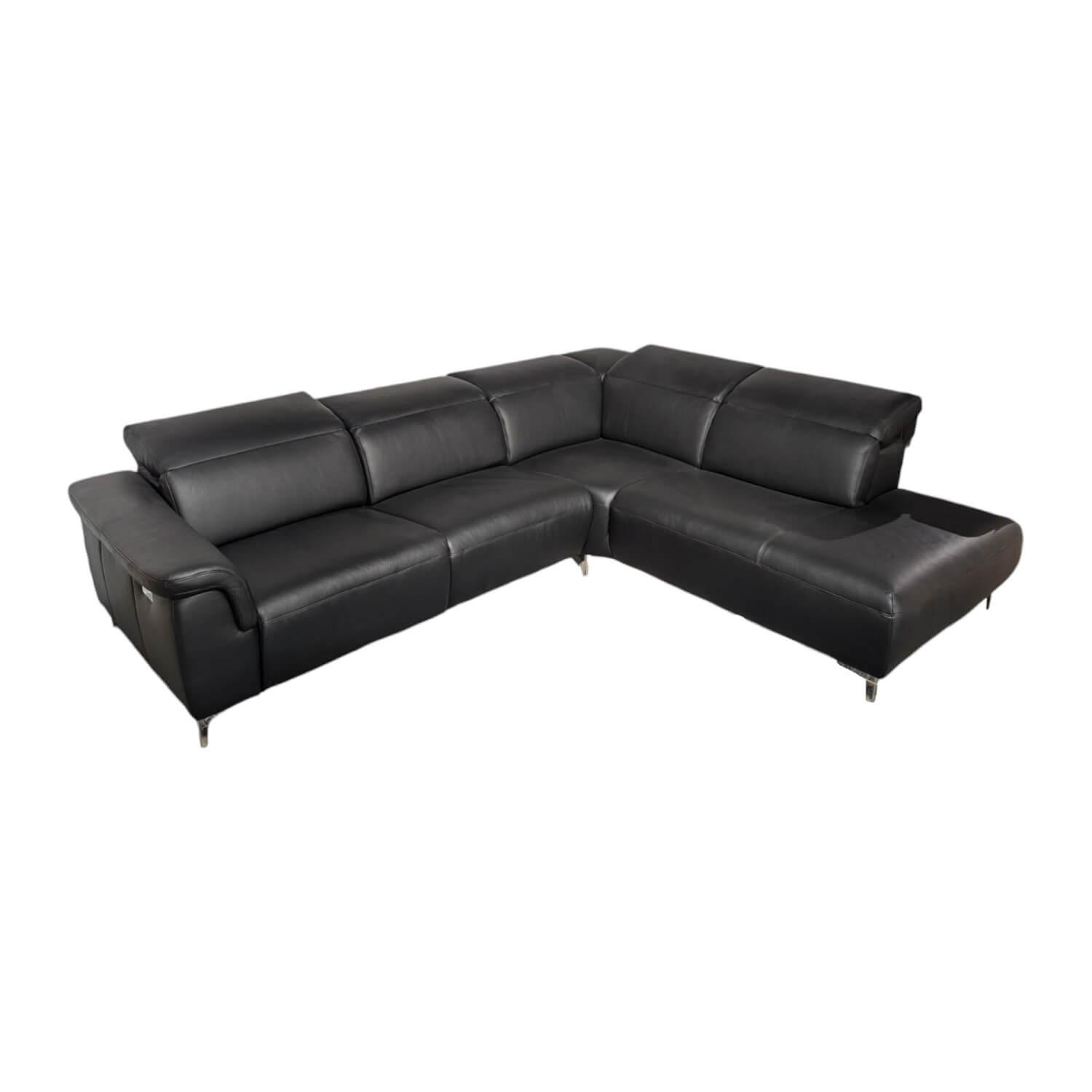 Candy - Ecksofa Sacramento Dickleder Torero Nero Schwarz Gestell Metall Füße Metall Chrom - 1