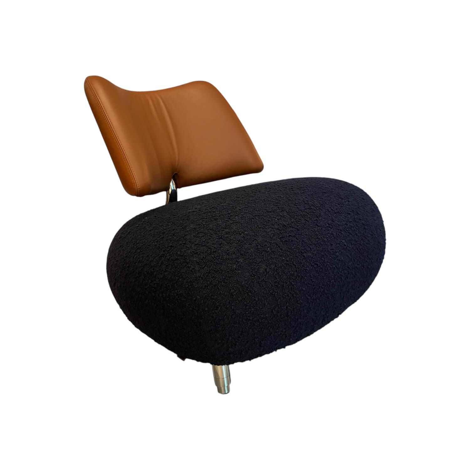 Leolux - Sessel Pallone Sitz Stoff Robou 17 Midnight Blue Dunkelblau Rücken Leder Ceras 2620 Auburn Braun Füße Metall Chrom - 1
