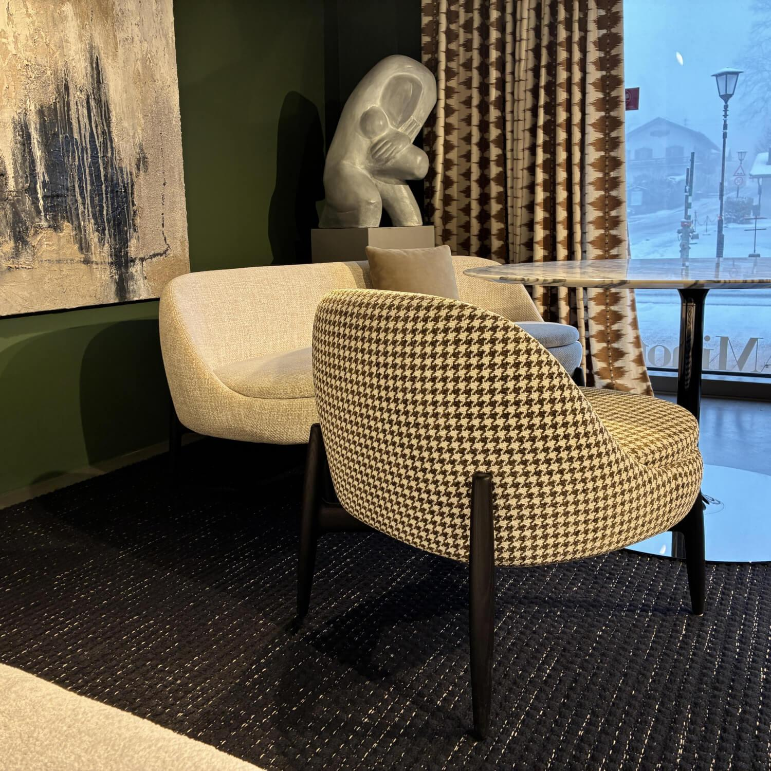 Minotti - Essgruppe Oliver Lounge Platte Marmor Gestell Black Nickel Schwarz Inklusive Sendai Lounge Sofabank Und 2 Sesseln Stoff Gestell Esche Schwarz - 3