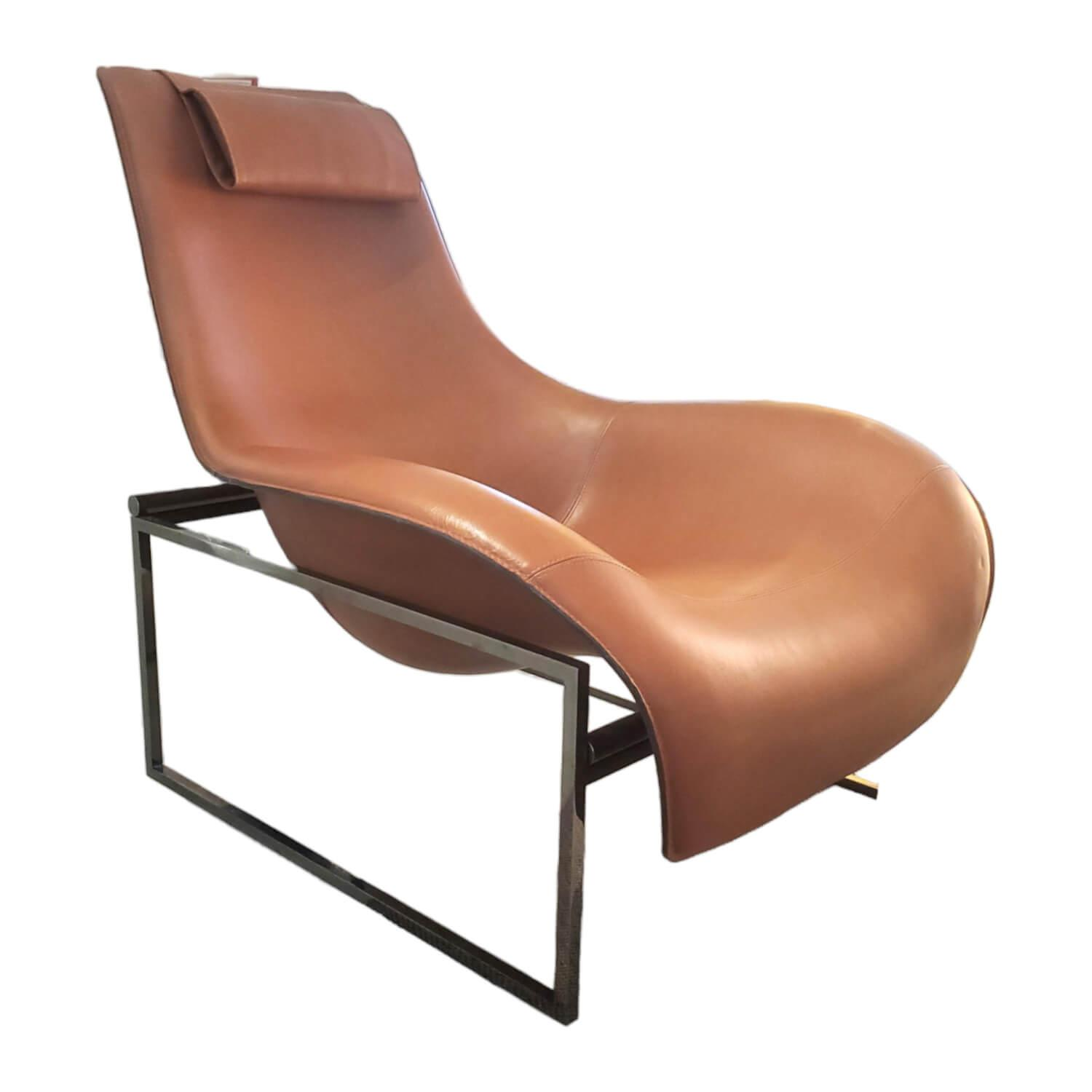 B&B Italia - Schwingsessel Mart Leder Kasia Natur KS310 Braun Gestell Stahl Schwarz Verchromt - 1