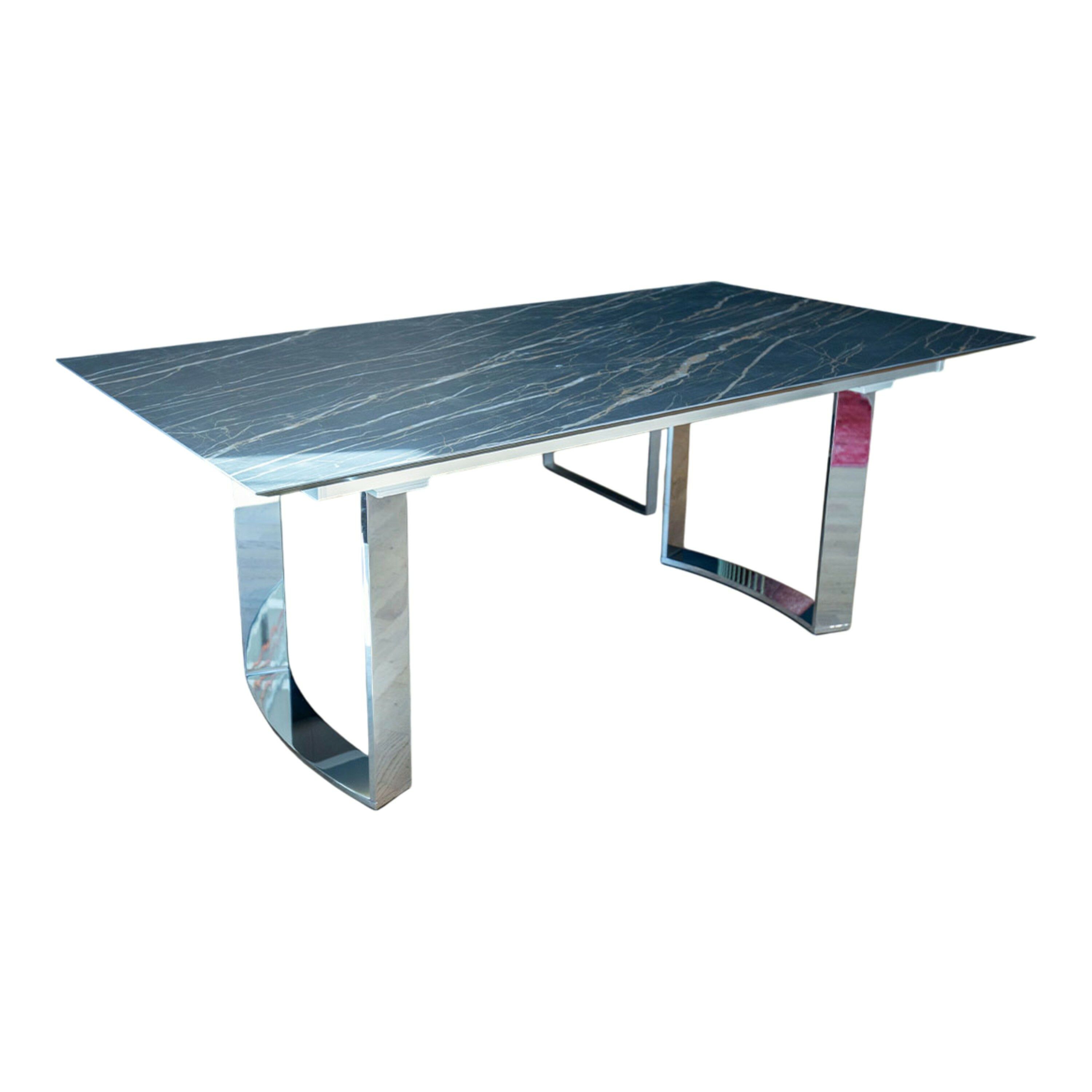 Bacher - Esstisch Mirado Tischplatte Keramik Matt Rock Anthrazit Gestell Chrom Hochglanz Ausziehbar - 1