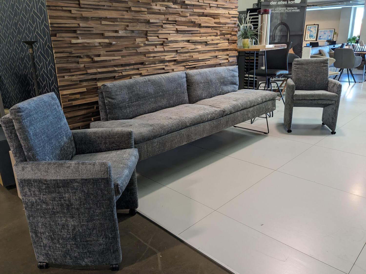 WK Wohnen - Set of 2 chairs with bench WK790/791 fabric B3094 basalt gray - 11