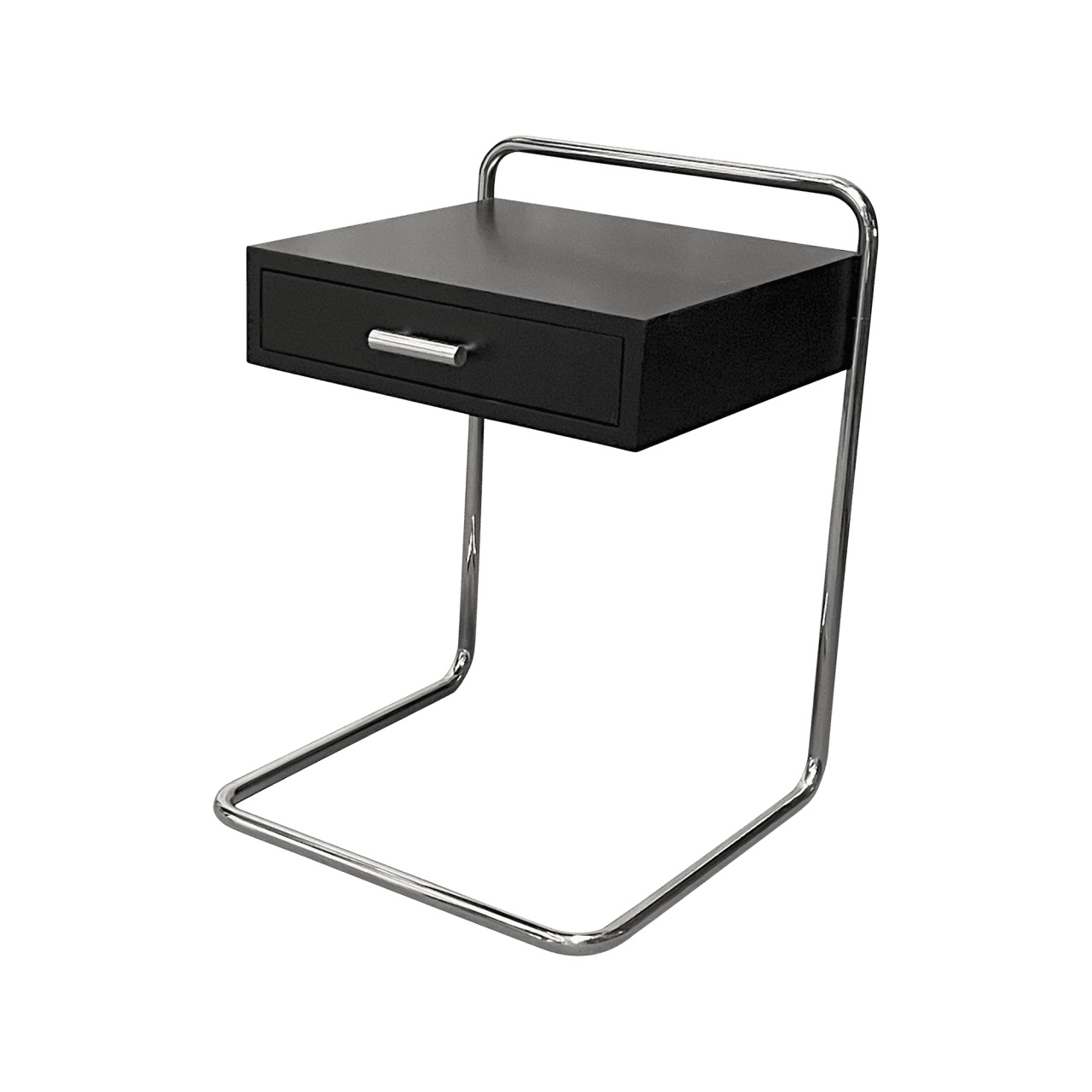 Thonet - Beistelltisch Thonet B 117 Korpus Und Einlegeböden Tiefschwarz RAL 9005 Gestell Chrom Mit Schublade - 1