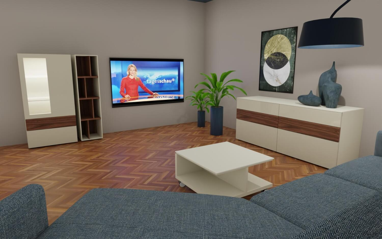 Hülsta - Wohnwand Now Vision C18 Lack Seidengrau Hochglanz Akzent Kernnussbaum Inklusive Couchtisch - 6