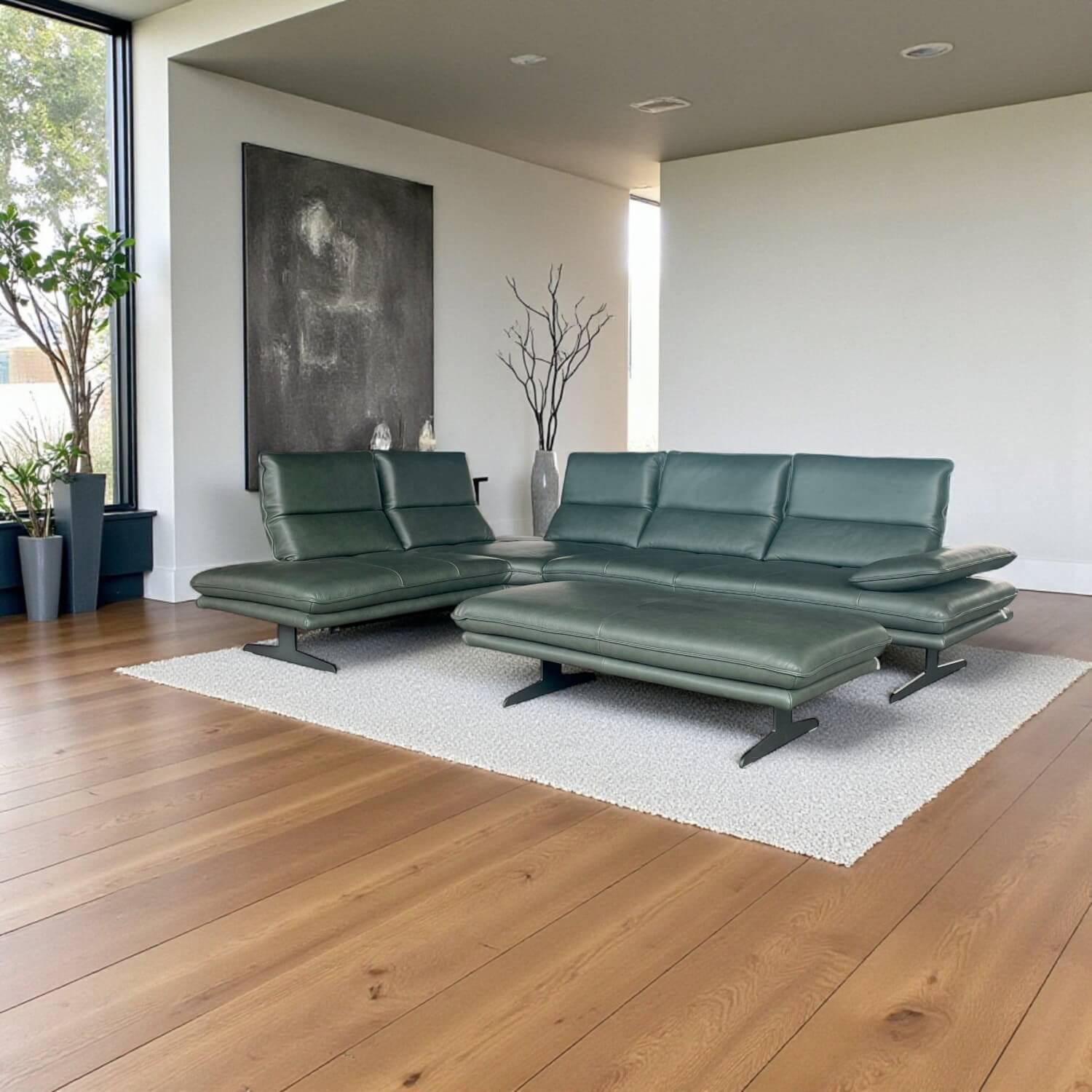 W. Schillig - Ecksofa 16777 Broadway Leder Longlife Xtra Forest Grün Metallkufe Schwarz Matt Inklusive Hocker - 7