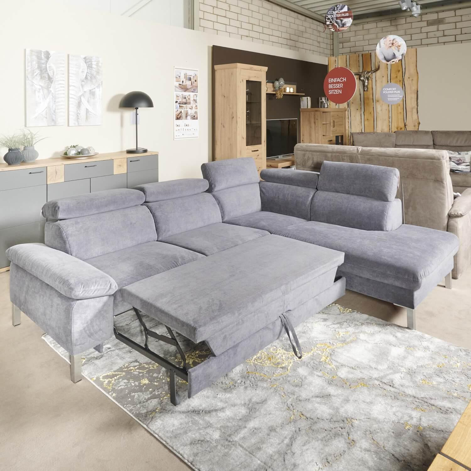 Carina - Eckgarnitur Kiri Stoff Matrix Steel Grau mit Auszug - 10