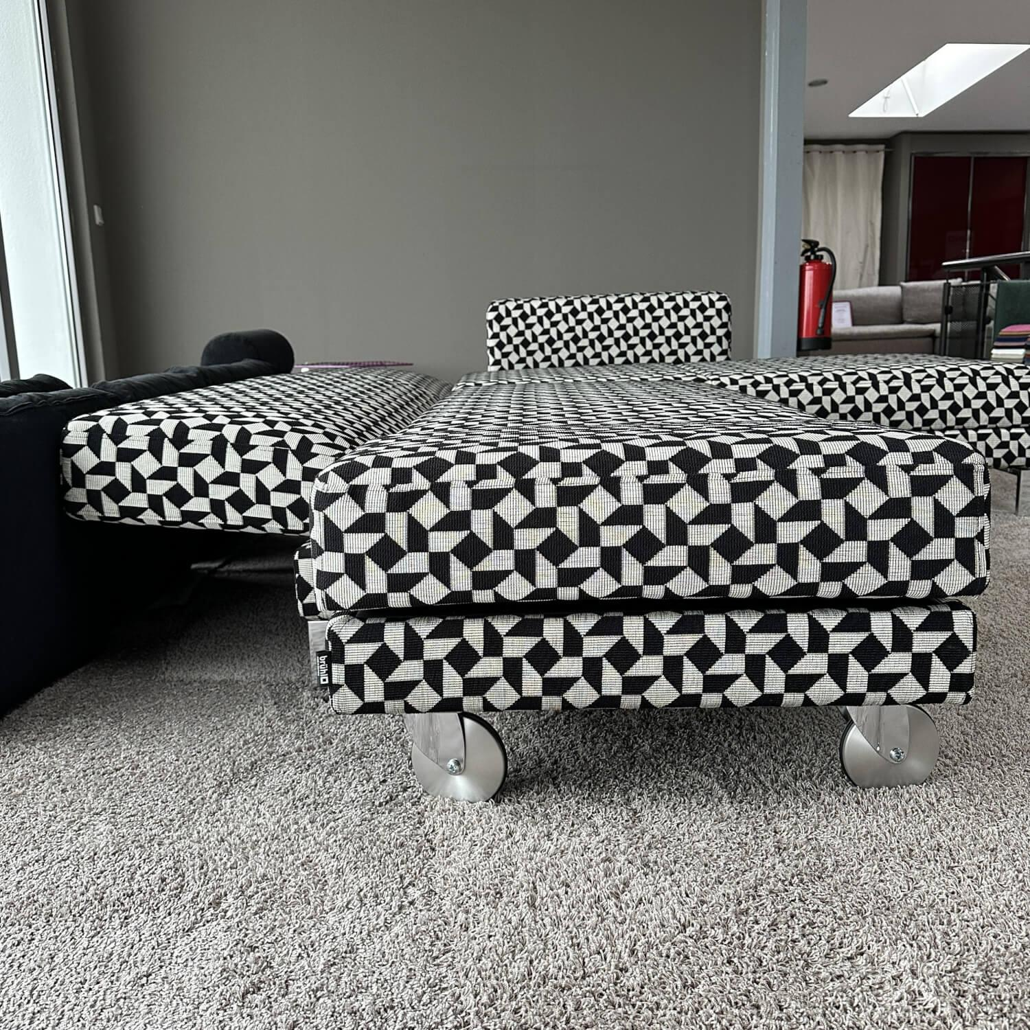 Brühl - Ecksofa Four Two Mit Funktion Und 2 Tischmodulen Bezug Stoff 4492 0049 Schwarz-Beige Metallkufe Verchromt - 12