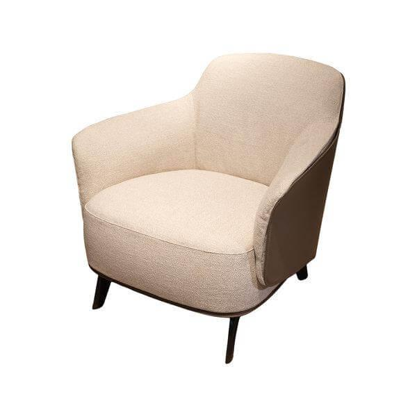 Poliform - Sessel Kaori Stoff Skyros Crema Beige Schale Kernleder Tortora Braun Beine Nickel Braun Matt Lackiert - 1