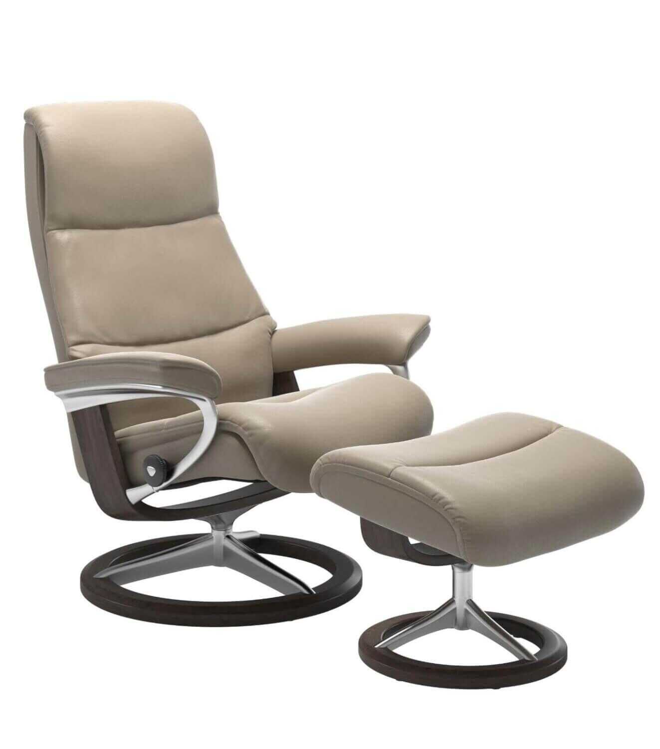 Stressless - Stressless View S Signature Base Leder Cori Fog mit Hocker - 1