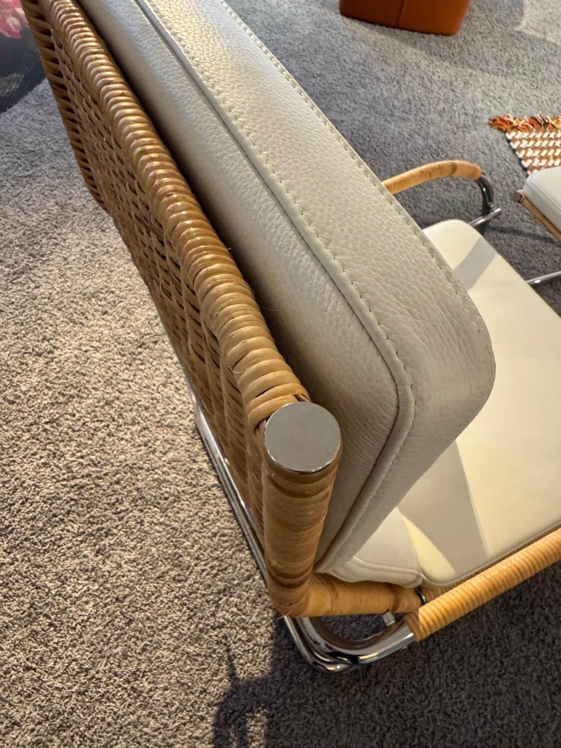 Tecta - Sessel D35-II Leder II Bianco Weiß Creme Naturrohr Geflecht Braun Gestell Stahl Chrom Mit Hocker - 5