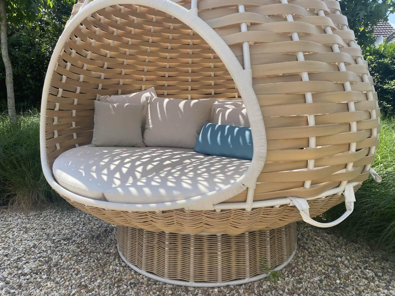 DEDON - Gartenlounger Nestrest Faser Geflochten Natural Beige Braun Inklusive Kissen - 6