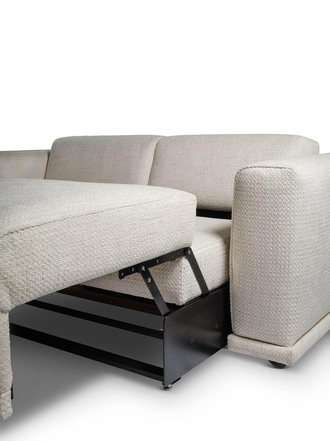 Christine Kröncke - Schlafsofa Bente Stoff Matteo Ecrue 090 Beige Grau Füße Schwarz Mit Longchair - 8