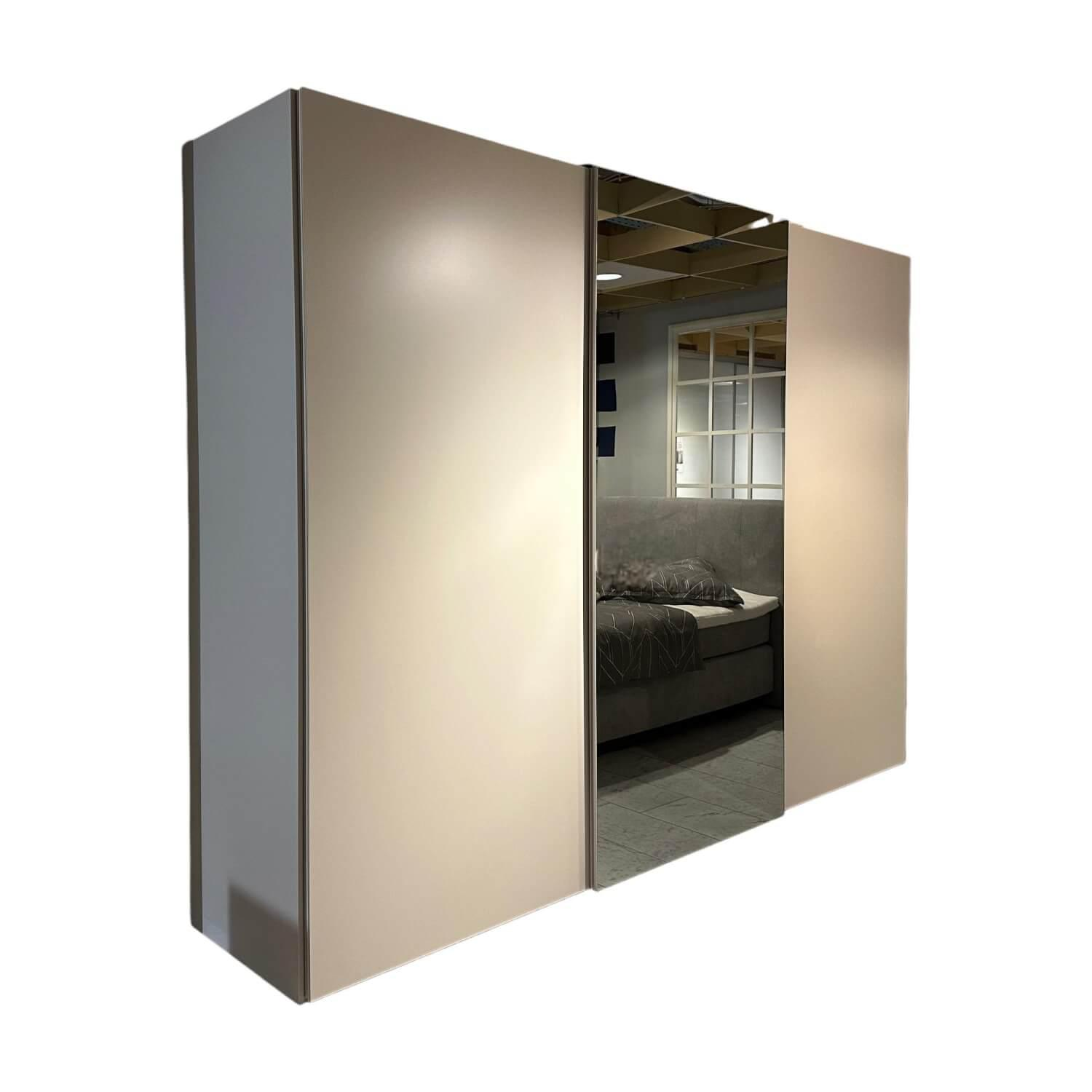 Tomasella - Schiebetürenschrank Contur Loretto Türen Lack Gola Smart OC 162 Platino Weiß Beige Glas Spiegel Innen Stoffoptik Tramato Grau Beige - 1