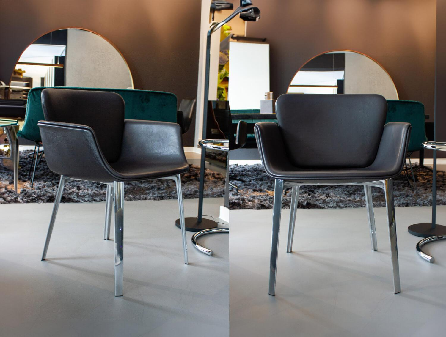 Knoll International - 4er-Set Sessel KN06 Bezug Leder Pelle Belllagio BEL02 Dark Brown Dunkelbraun Schwarz Gestell Aluminium Glänzend - 2