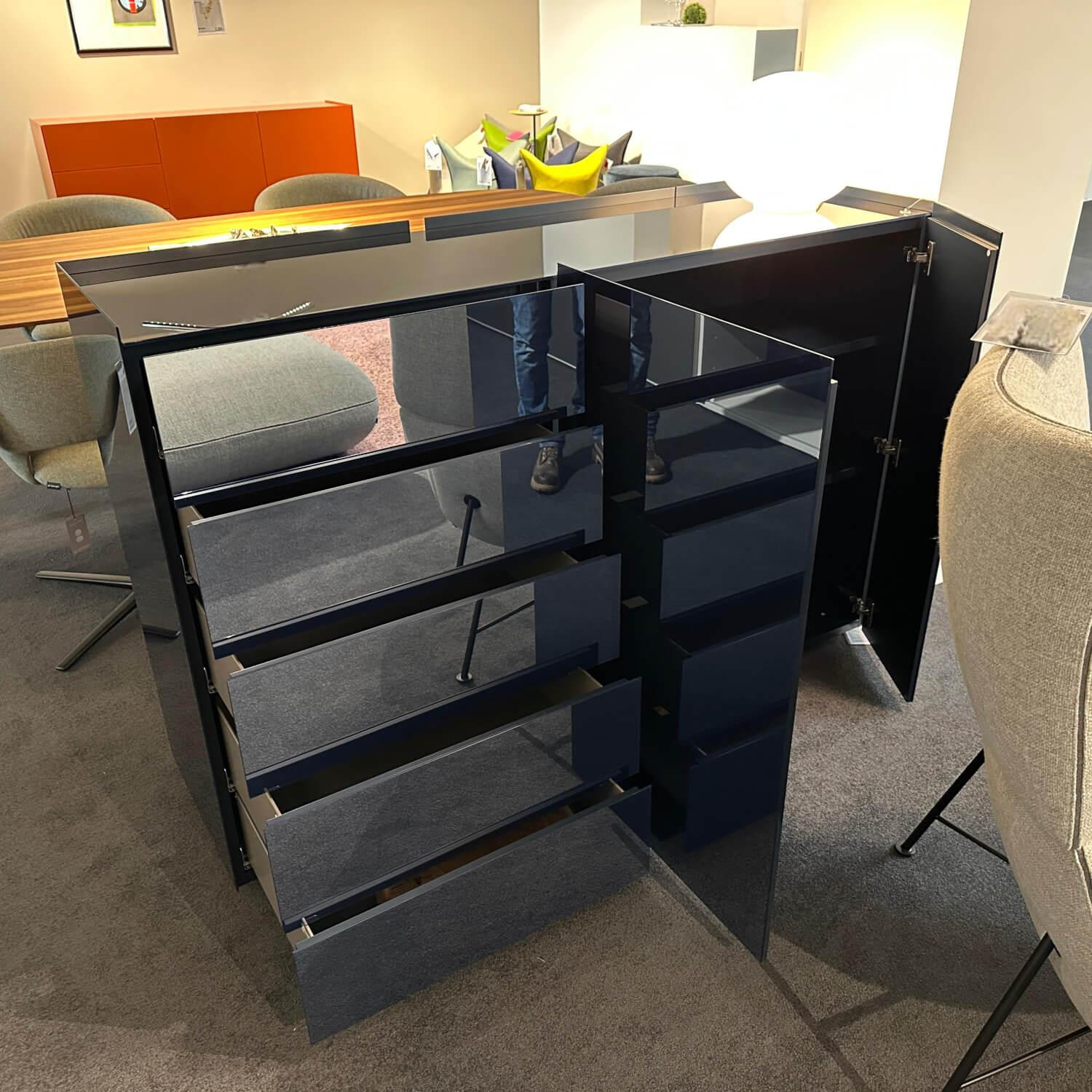 Interlübke - Sideboard Jorel Reflect O71 Indigospiegel Lack M83 Navy Blau Mit Abdeckplatte - 7